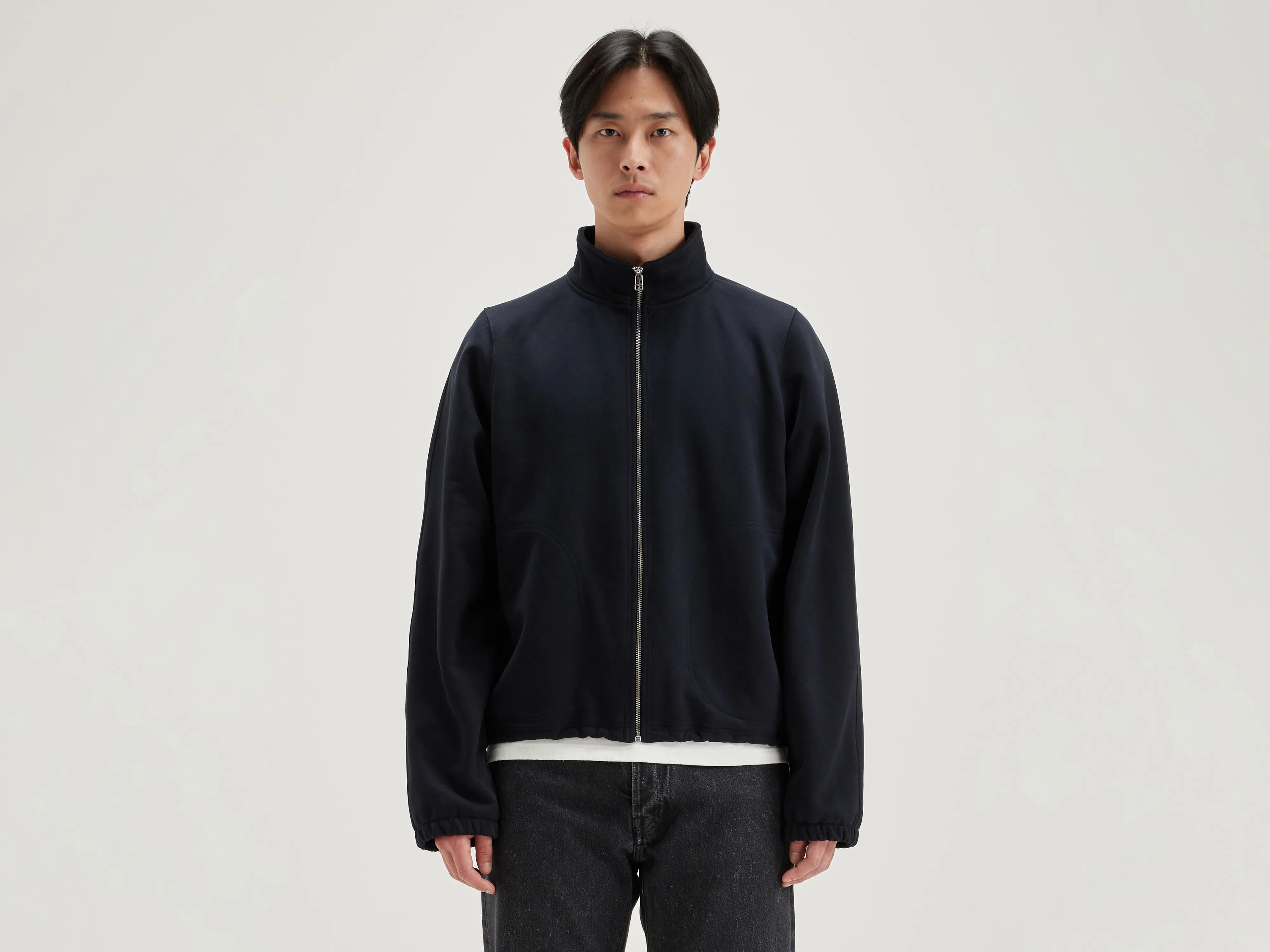 Fiber hoodie met rits (242 / M / BLACK BLUE)