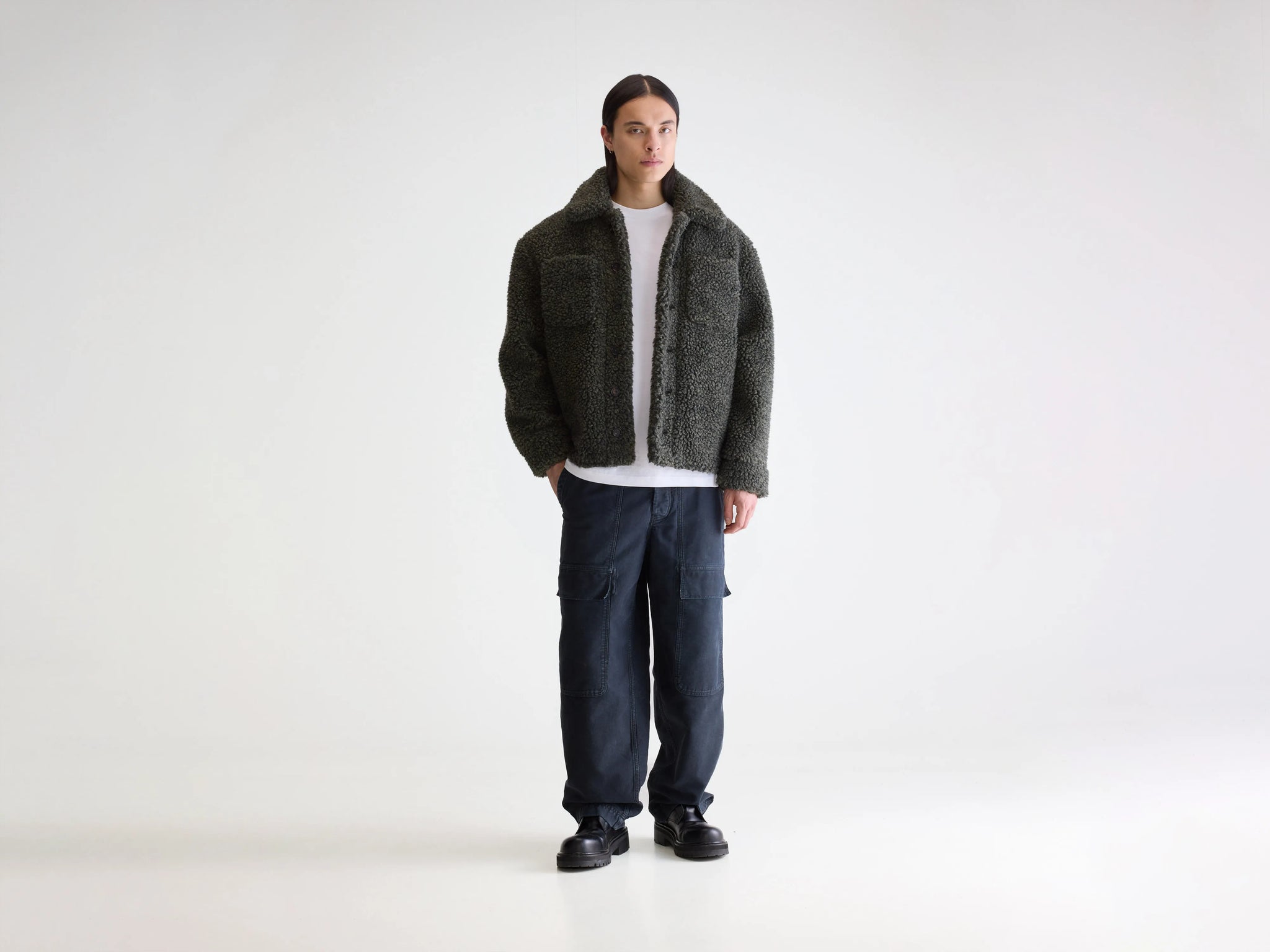 Green zip-up teddy jacket for men | Bellerose