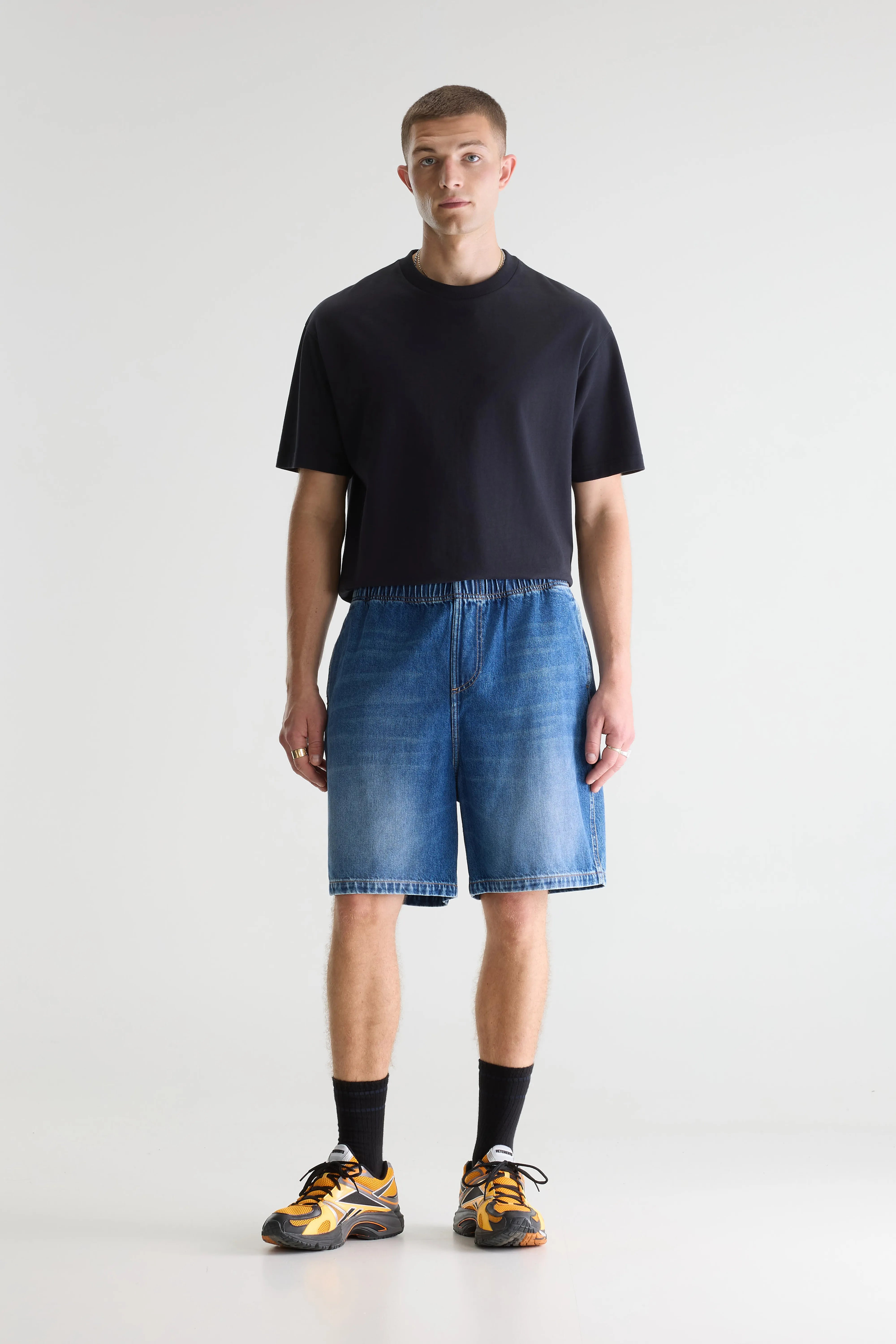 Flanky wide denim shorts (261 / M / MD BLUE MARBLE)
