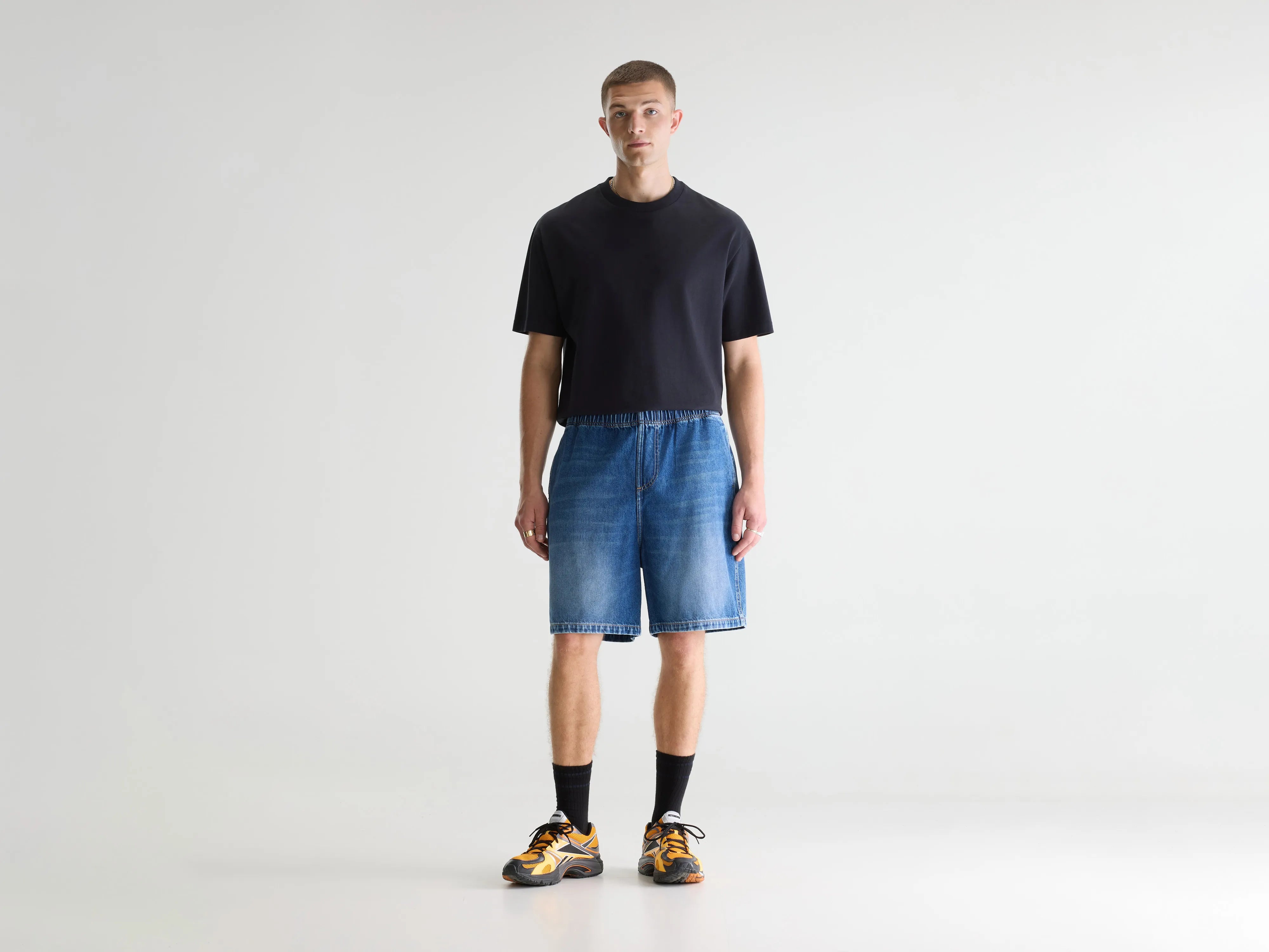 Flanky wide denim shorts (261 / M / MD BLUE MARBLE)