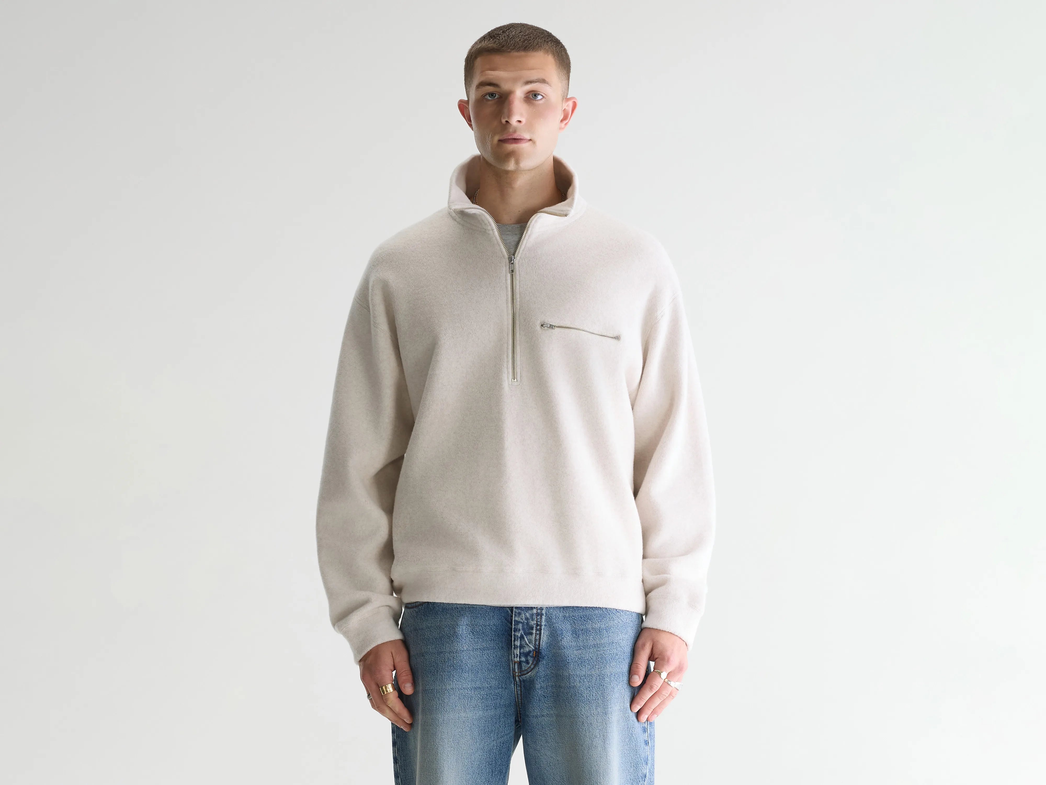 Maber sweatshirt met kwartrits (261 / M / CALCAIRE)