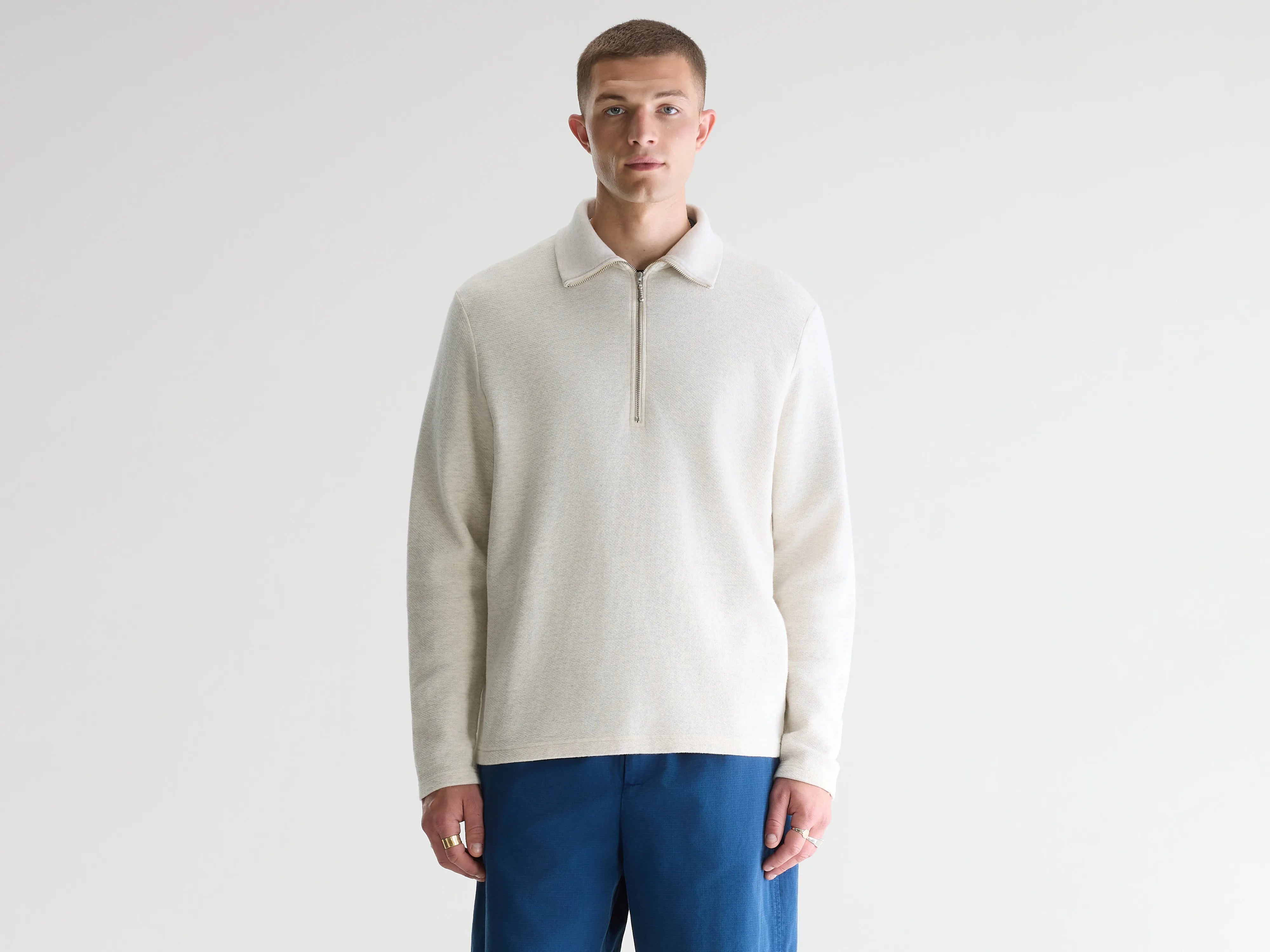 Spence t-shirt met ritskraag (261 / M / OYSTER)