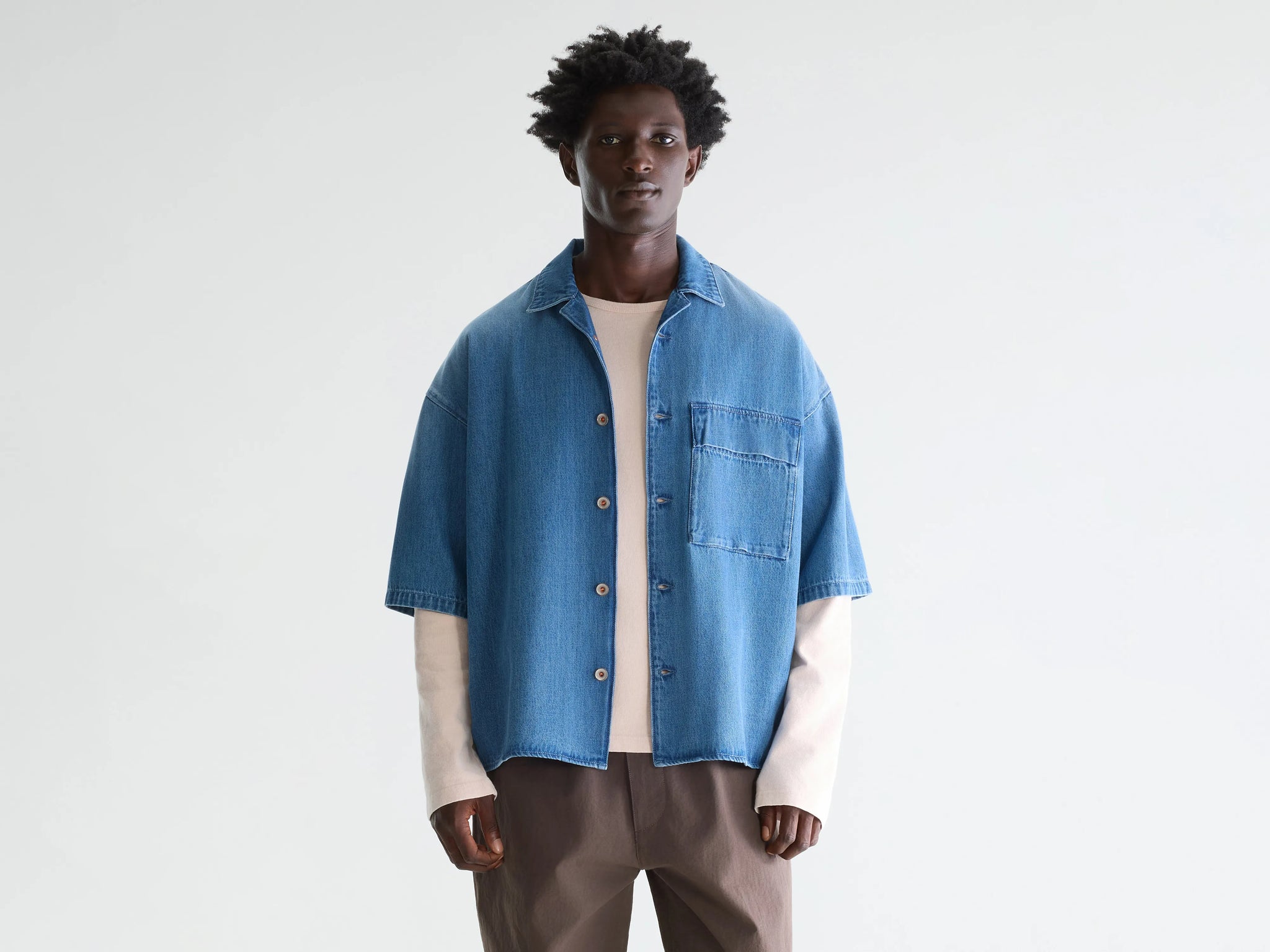 Short sleeve blue denim shirt for men | Bellerose