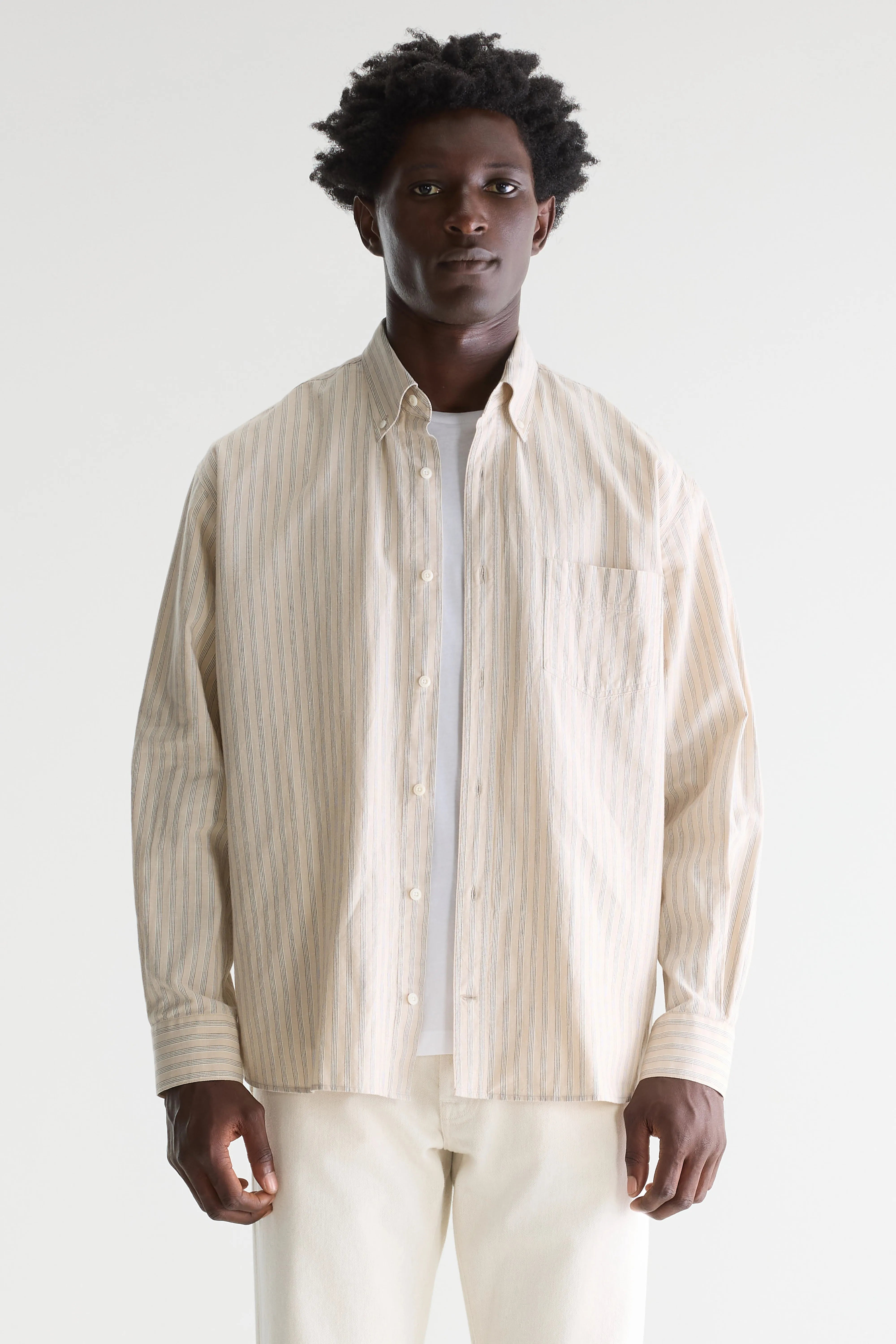 Lighto Relaxed Gestreept Overhemd - Chardon / White / Worker Voor Heren | Bellerose