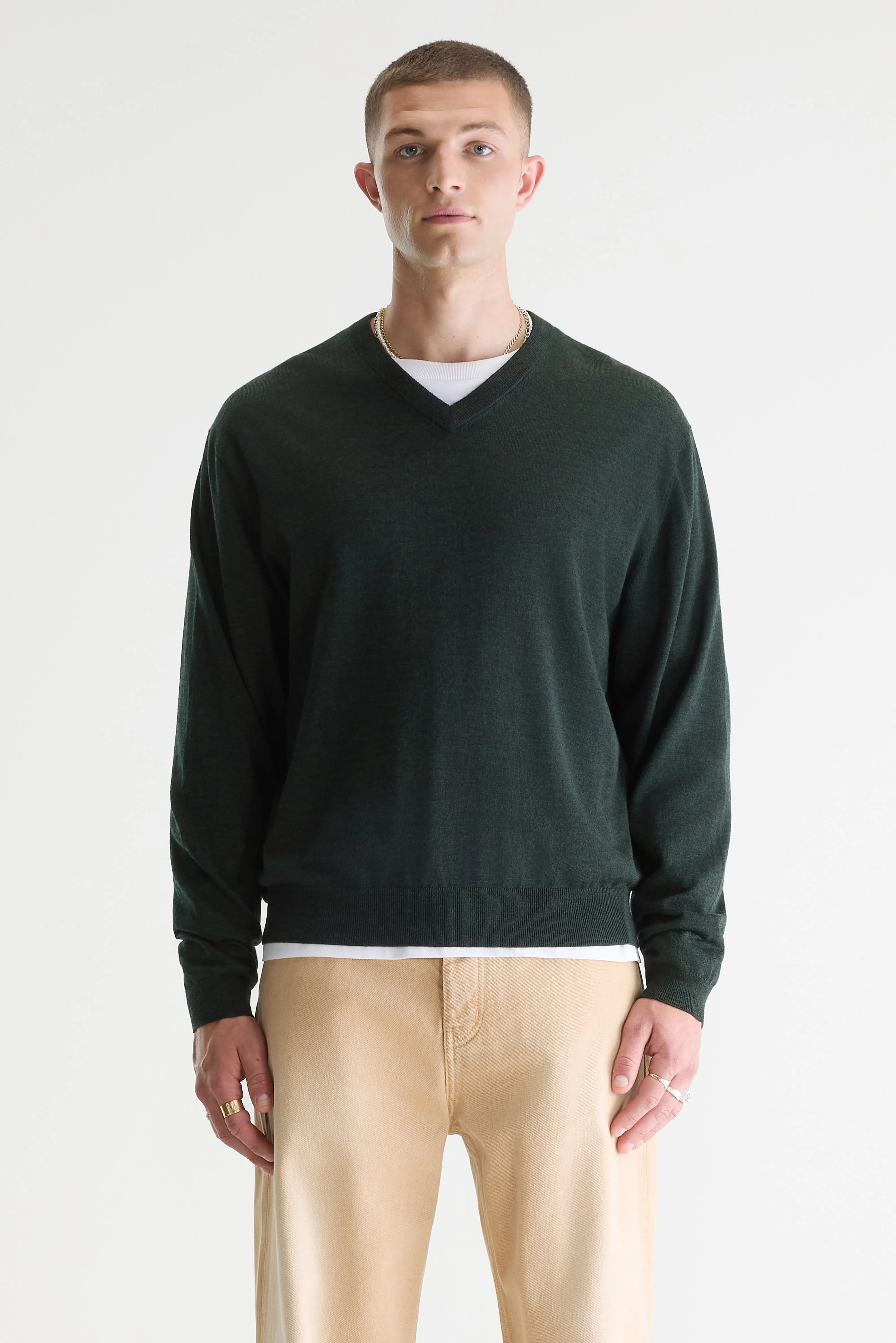 Dilwy trui met V-hals (261 / M / DARK OLIVE)