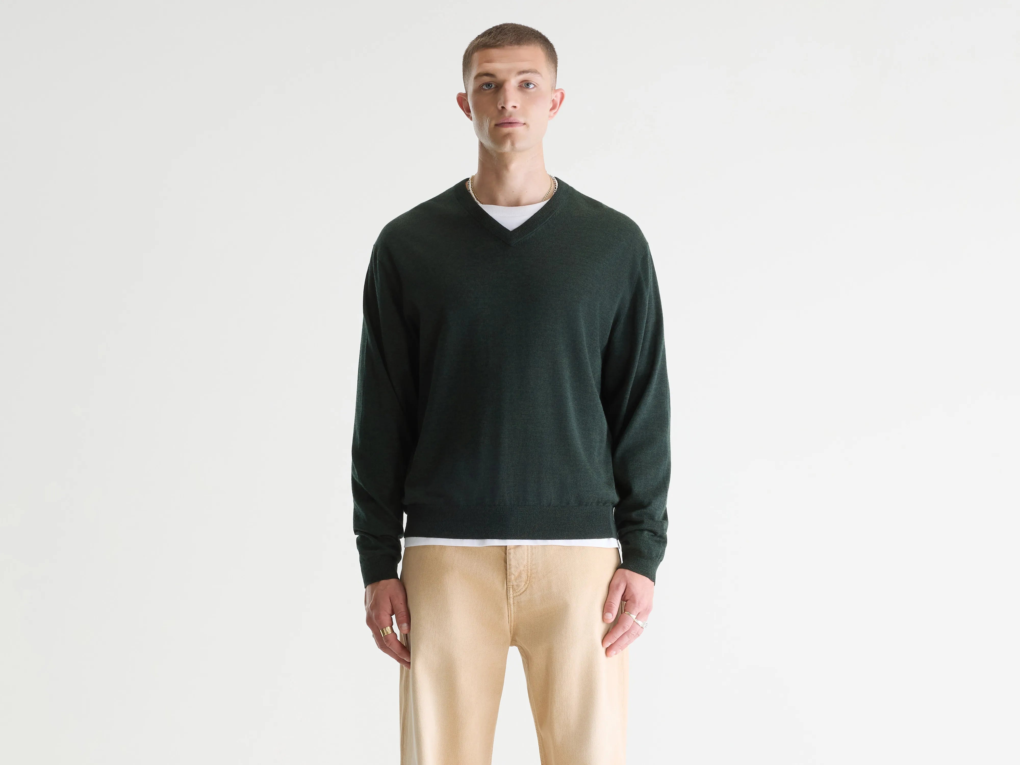 Dilwy trui met V-hals (261 / M / DARK OLIVE)