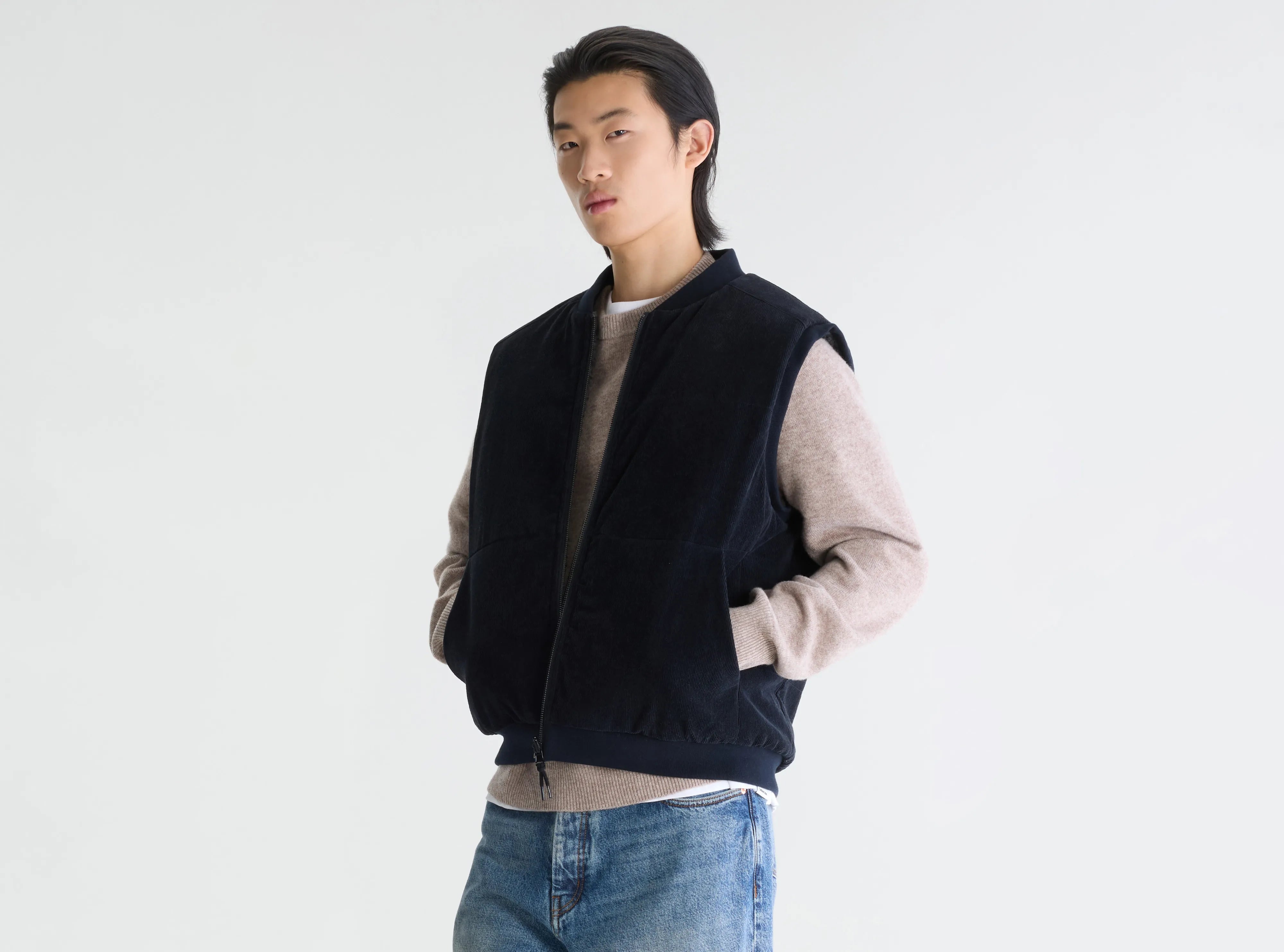 Jocko cotton-linen bodywarmer (262 / M / NAVY)