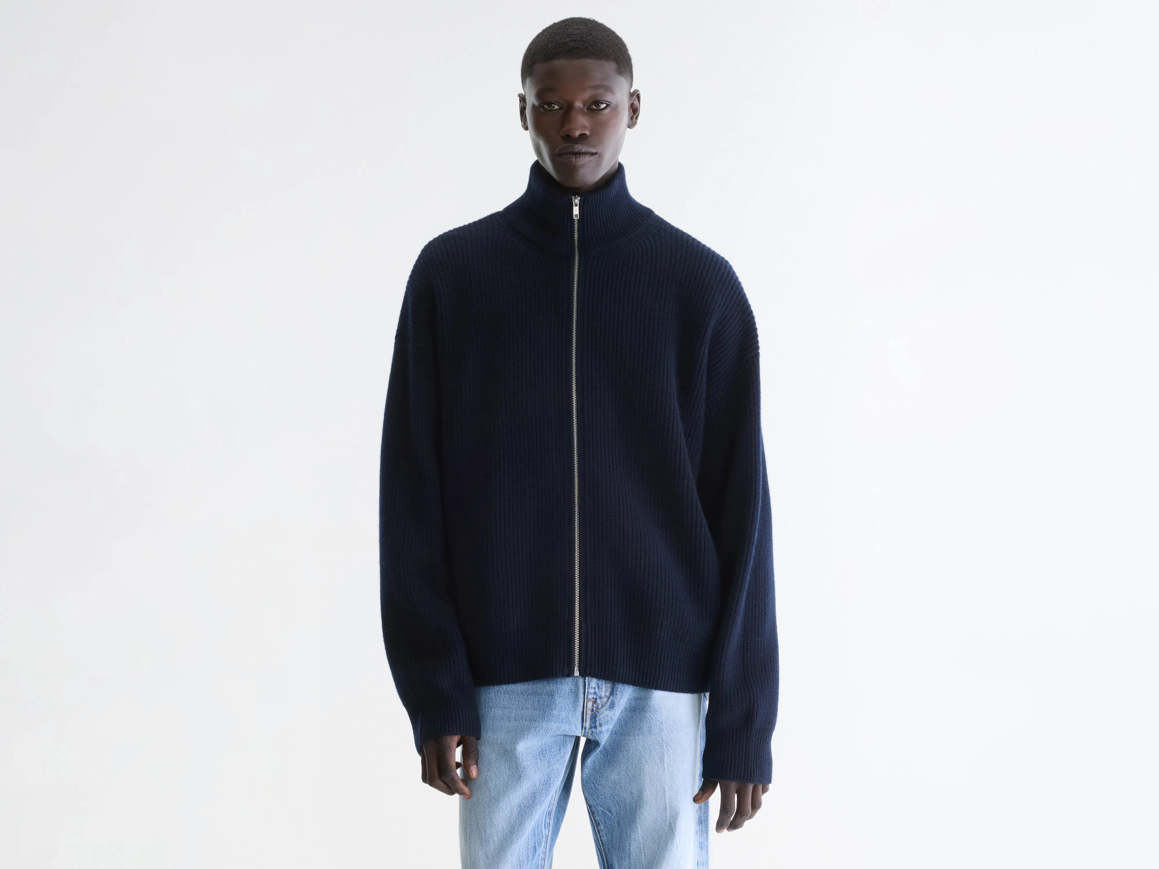 Dorzip cardigan met opstaande kraag (262 / M / NAVY)
