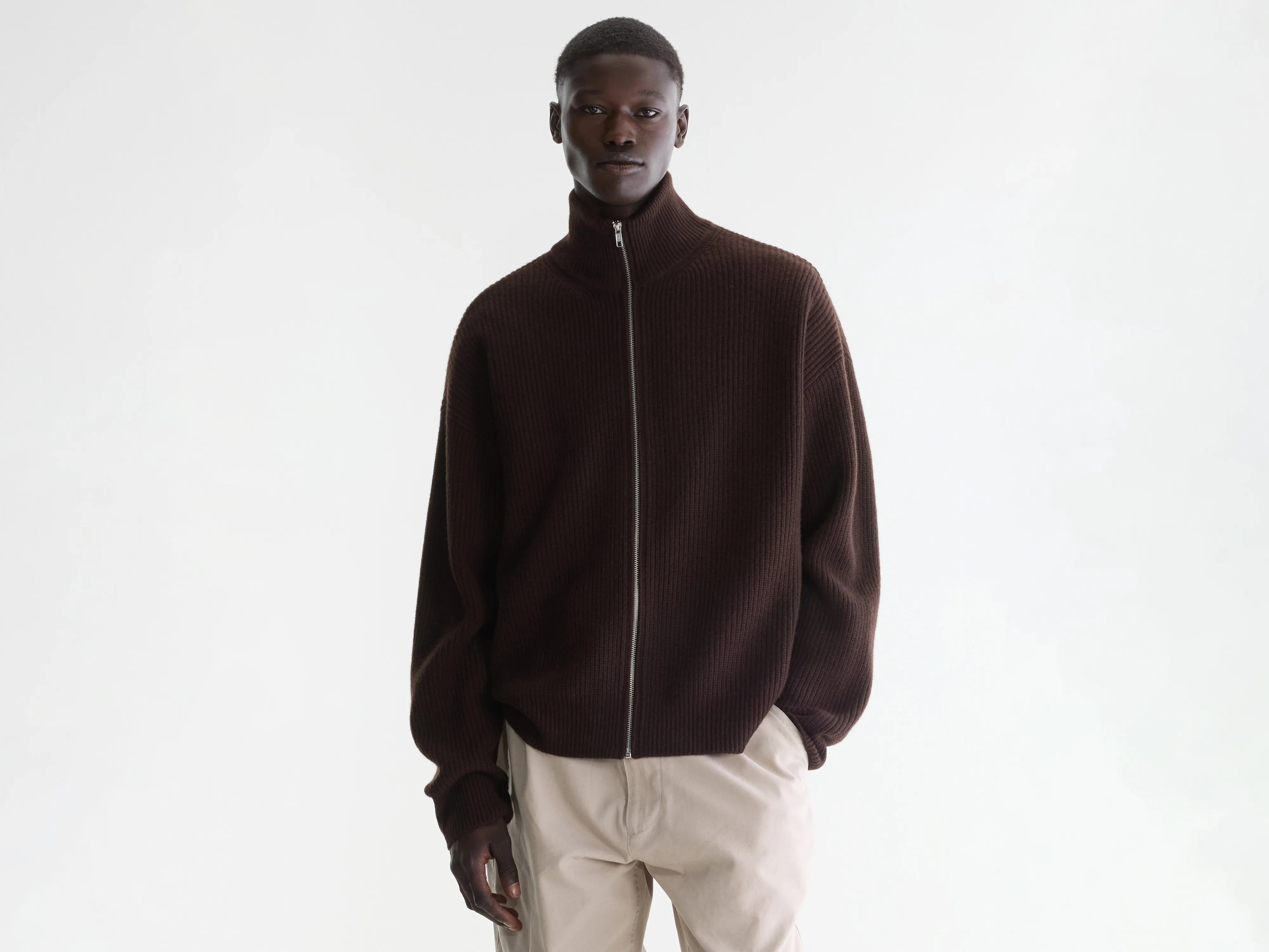 Dorzip mock-neck cardigan (262 / M / DARK ROAST)
