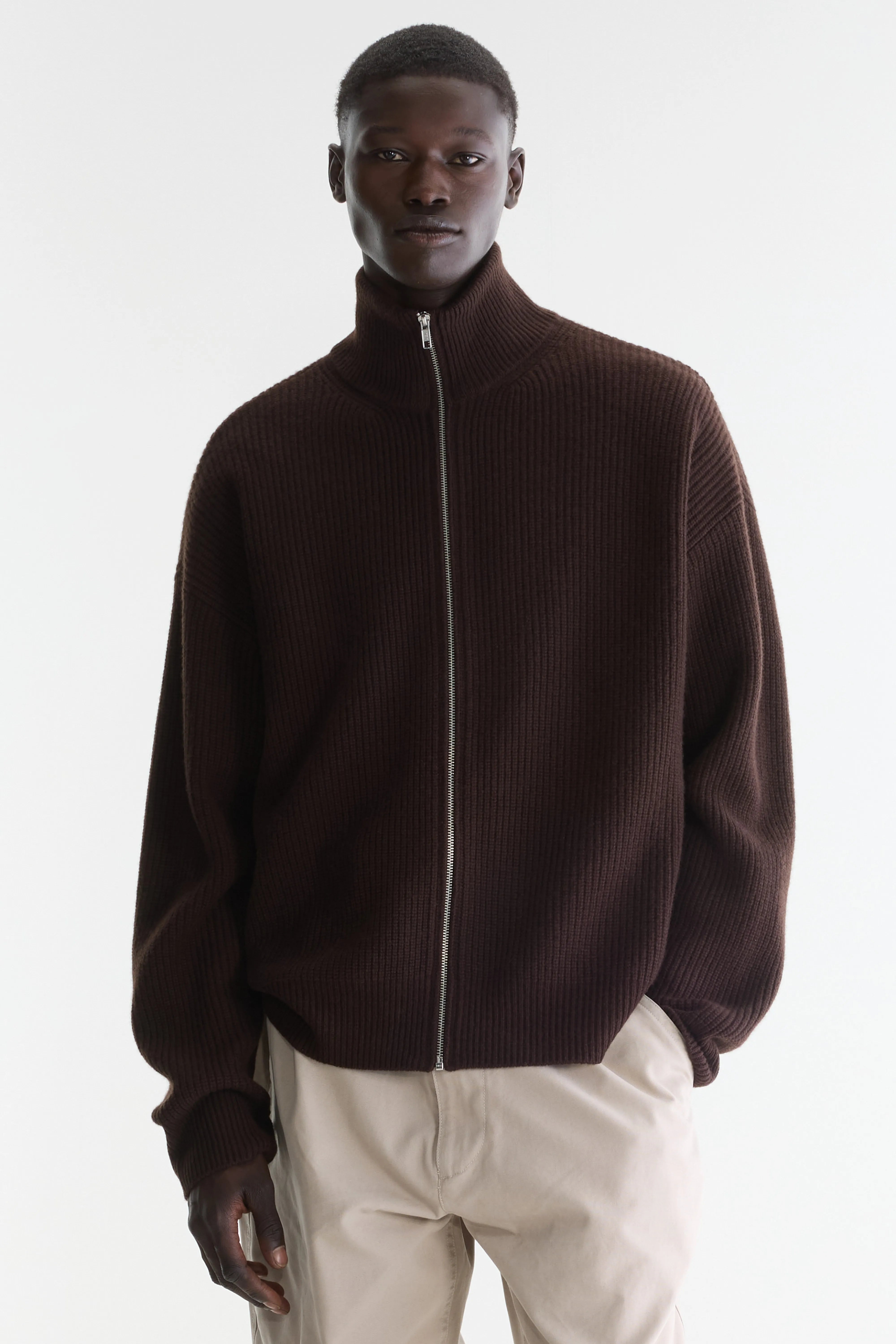Dorzip mock-neck cardigan (262 / M / DARK ROAST)