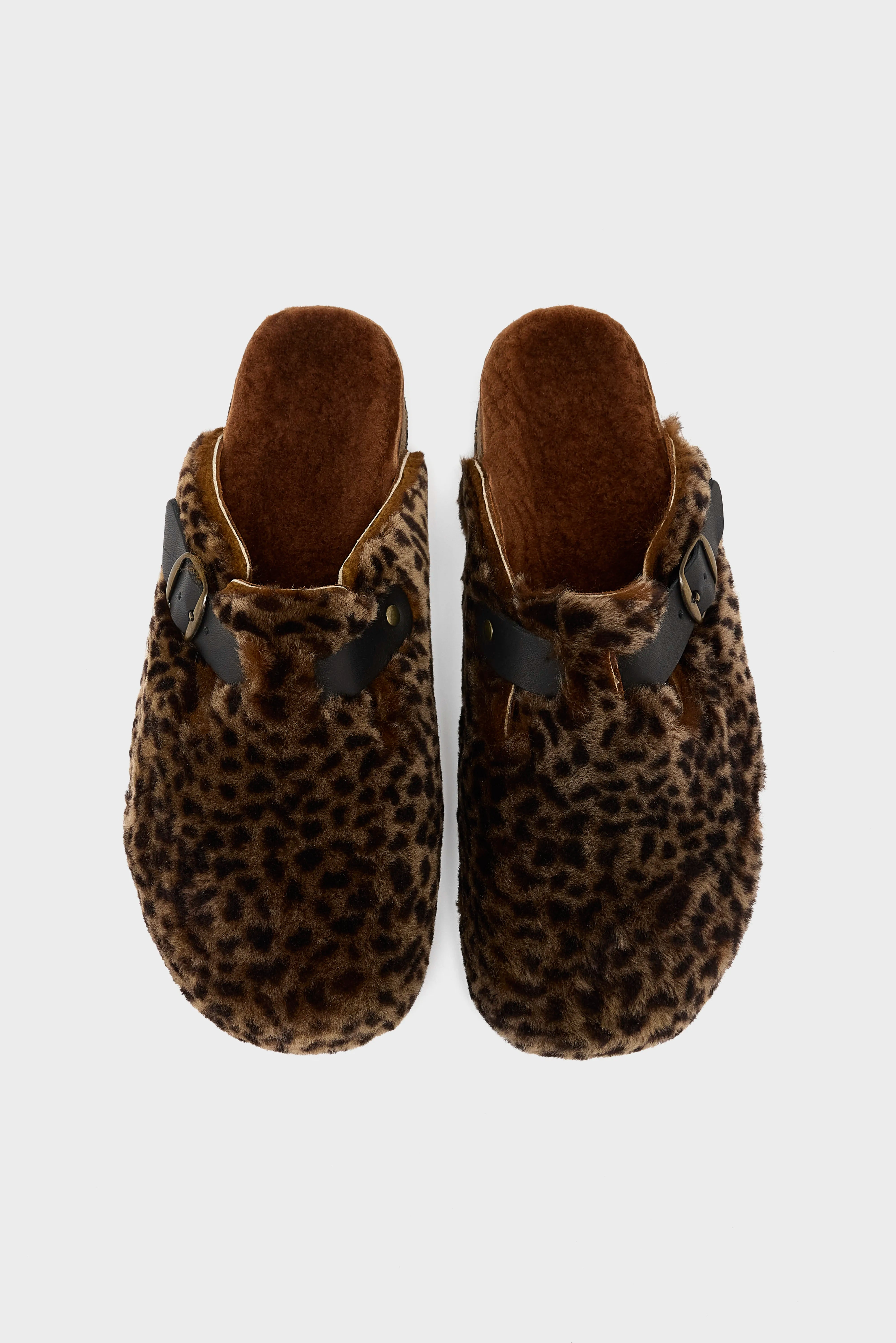 Leopard Sheepskin Clogs  (252 / W / BROWN)