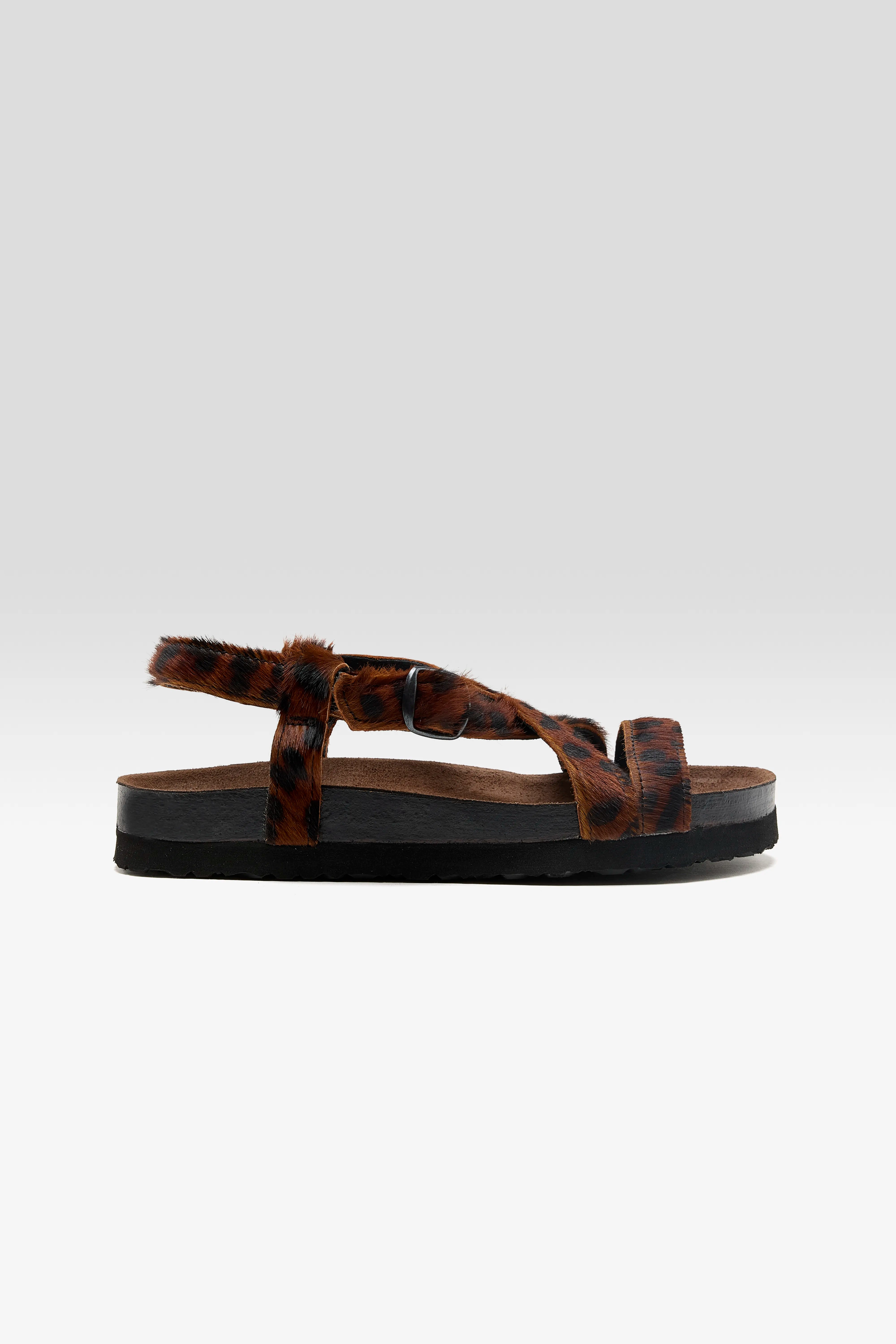 Cheetah Ponyhair Cross Strap Sandals (261 / W / BROWN)