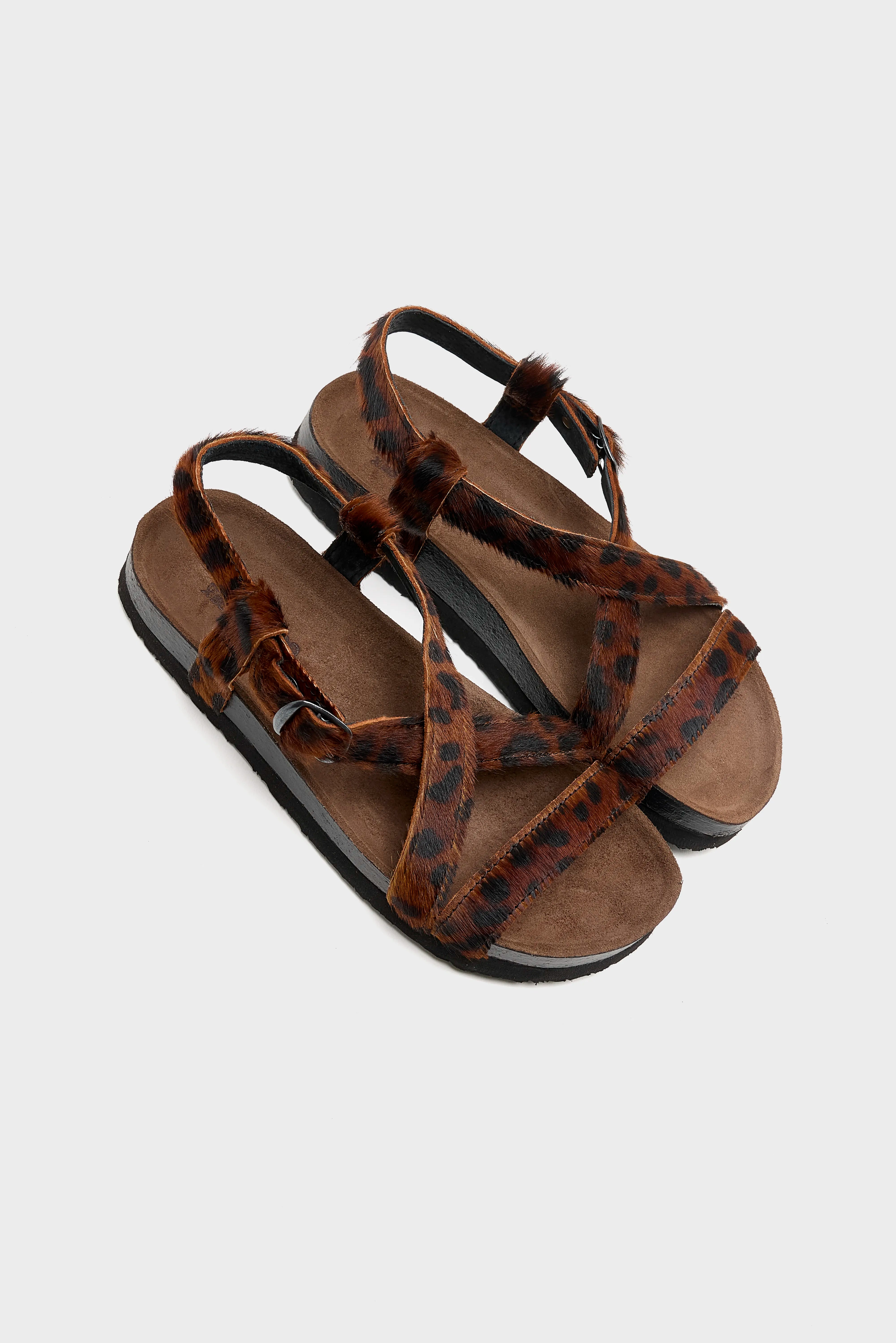 Cheetah Ponyhair Cross Strap Sandals (261 / W / BROWN)