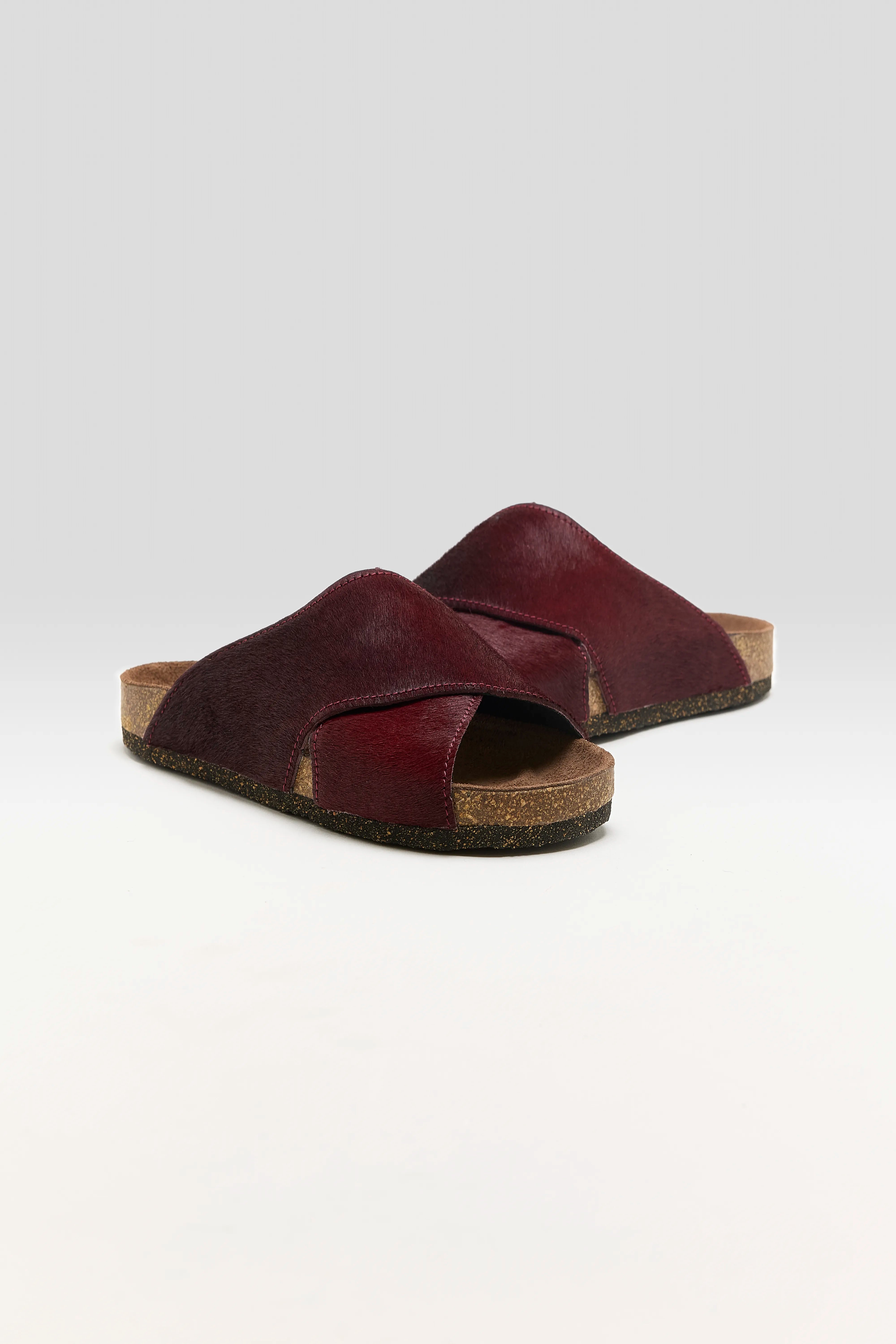 Sandales Croisées en Ponyhair Bordeaux (261 / W / BORDEAUX)