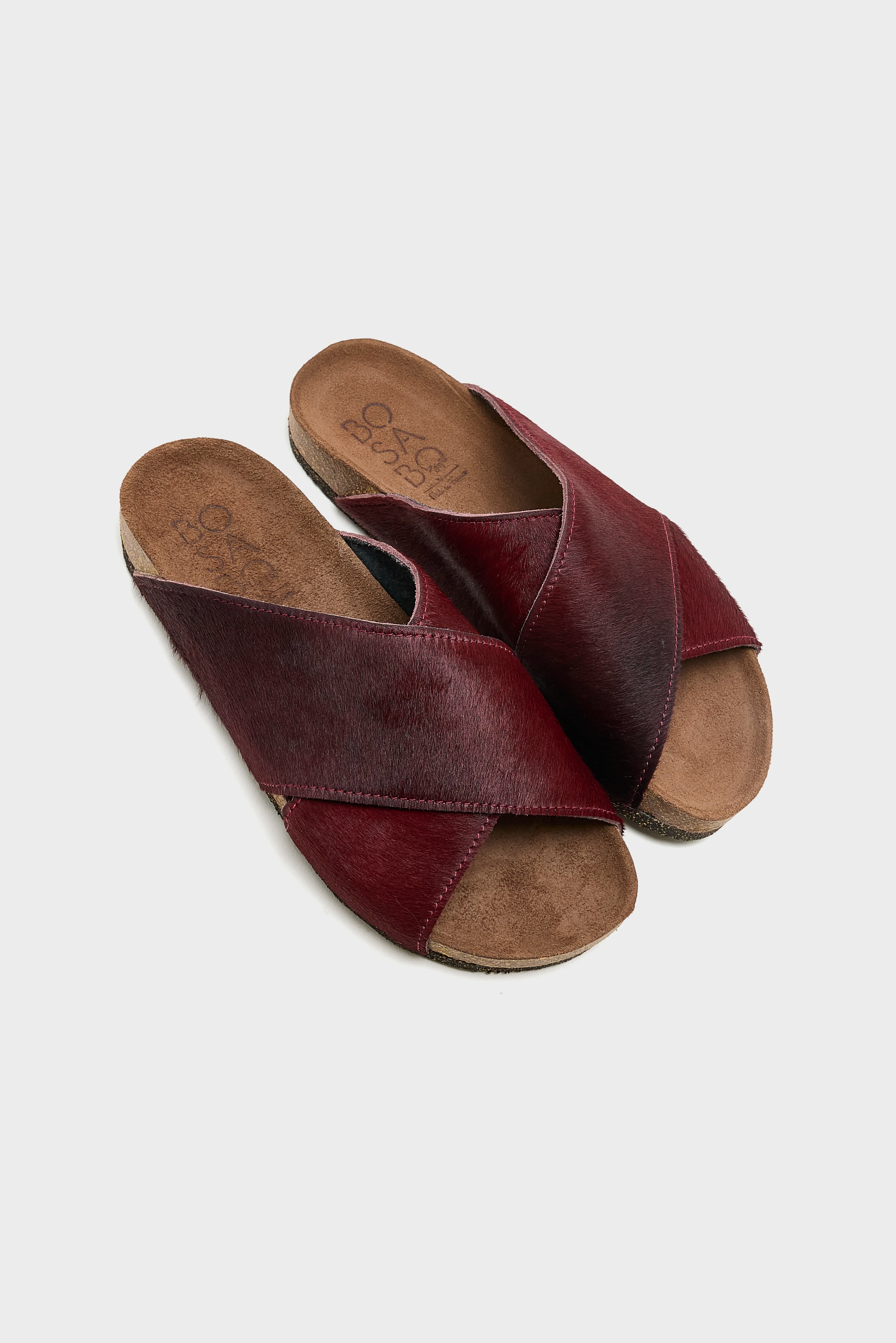 Bordeaux Ponyhair Cross Sandals (261 / W / BORDEAUX)
