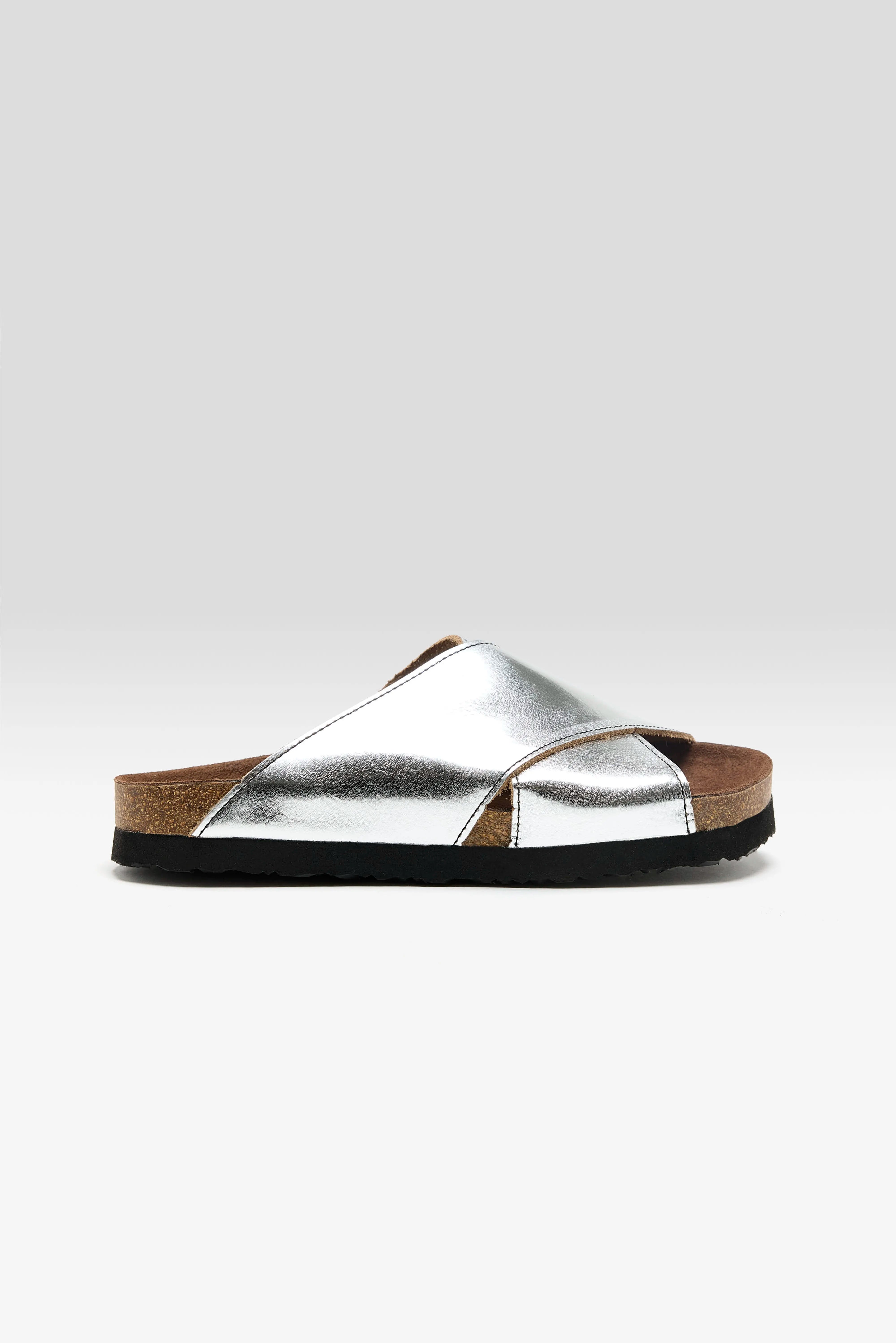 Sandales Croisées en Cuir Métallisé (261 / W / SILVER)