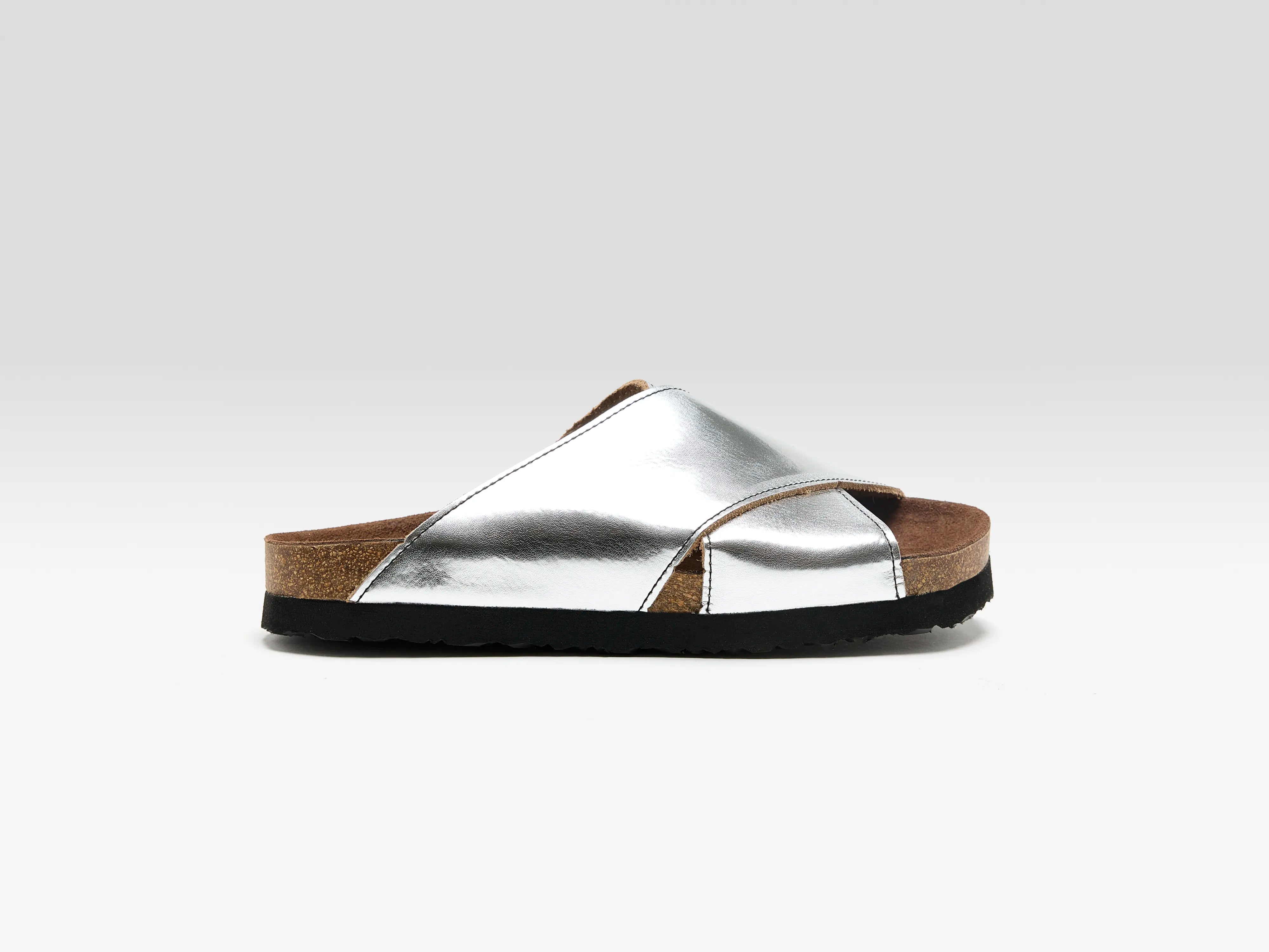 Sandales Croisées en Cuir Métallisé (261 / W / SILVER)