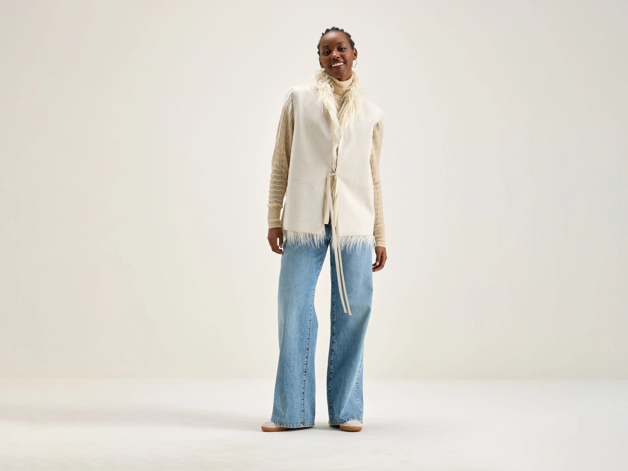 Reversible sleeveless vest in ecru faux-fur for women | Bellerose
