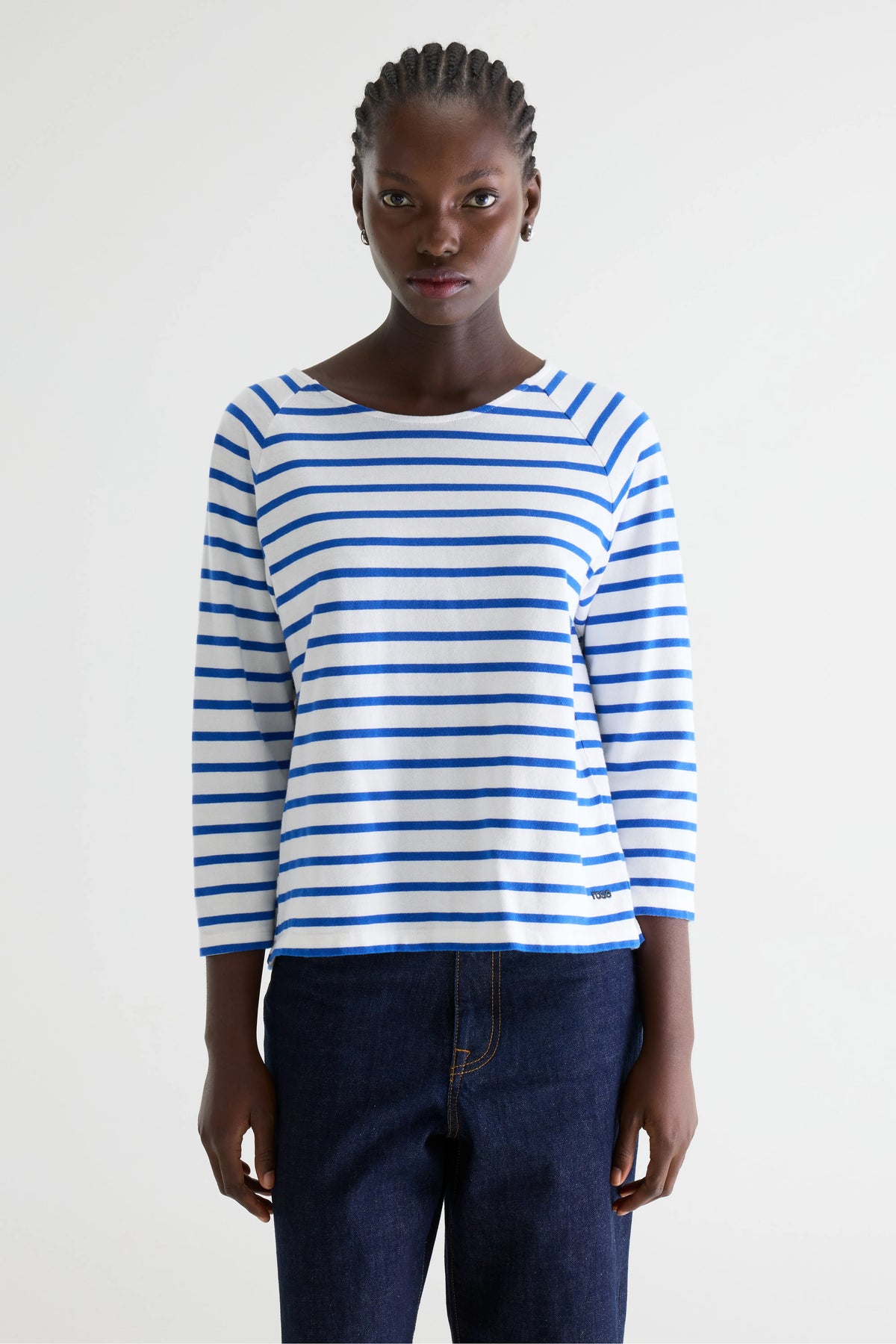Maow white and blue crew-neck t-shirt (242 / W / STRIPE C)