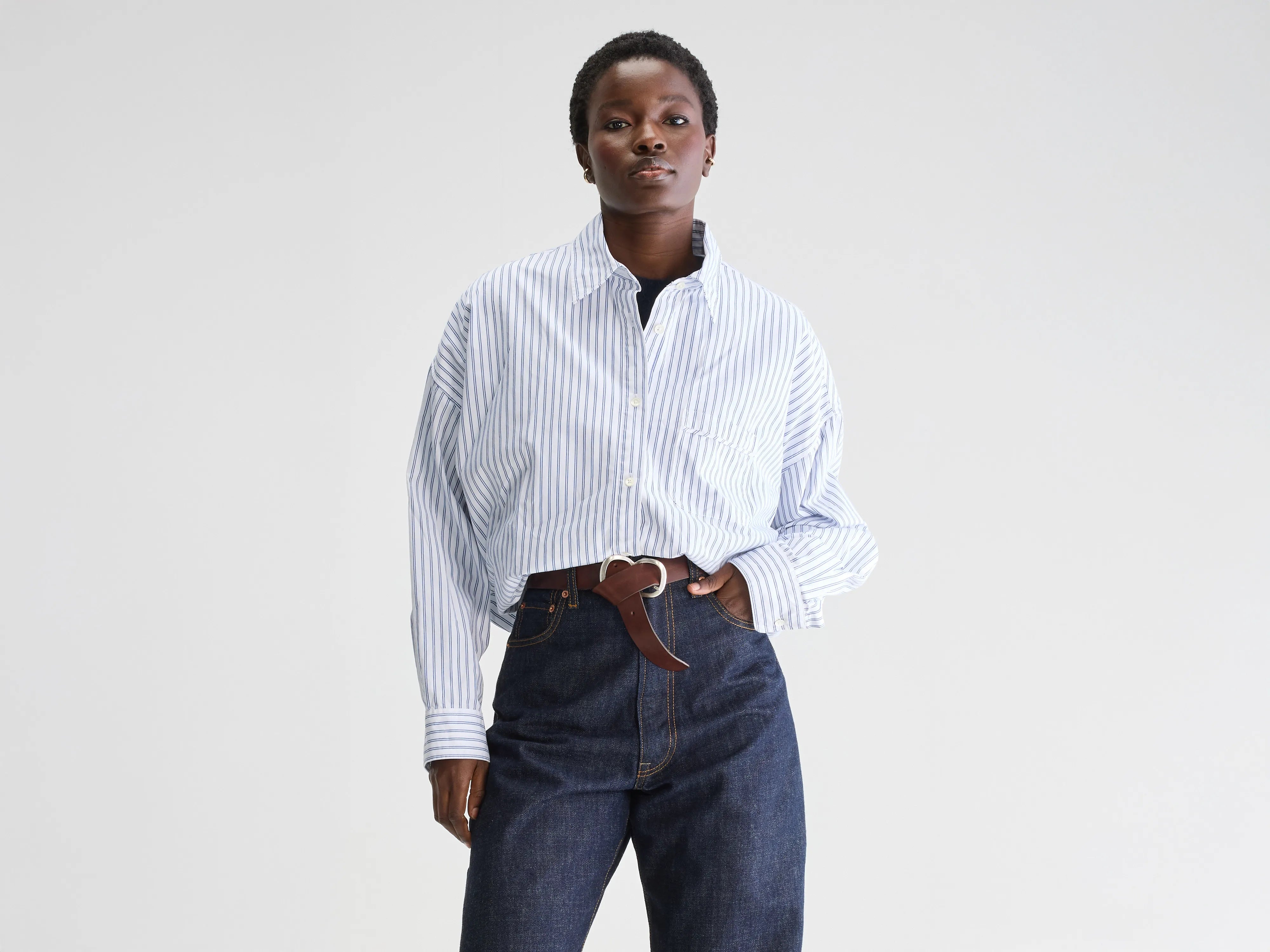 Graham cropped popeline hemd (251 / W / STRIPE P)