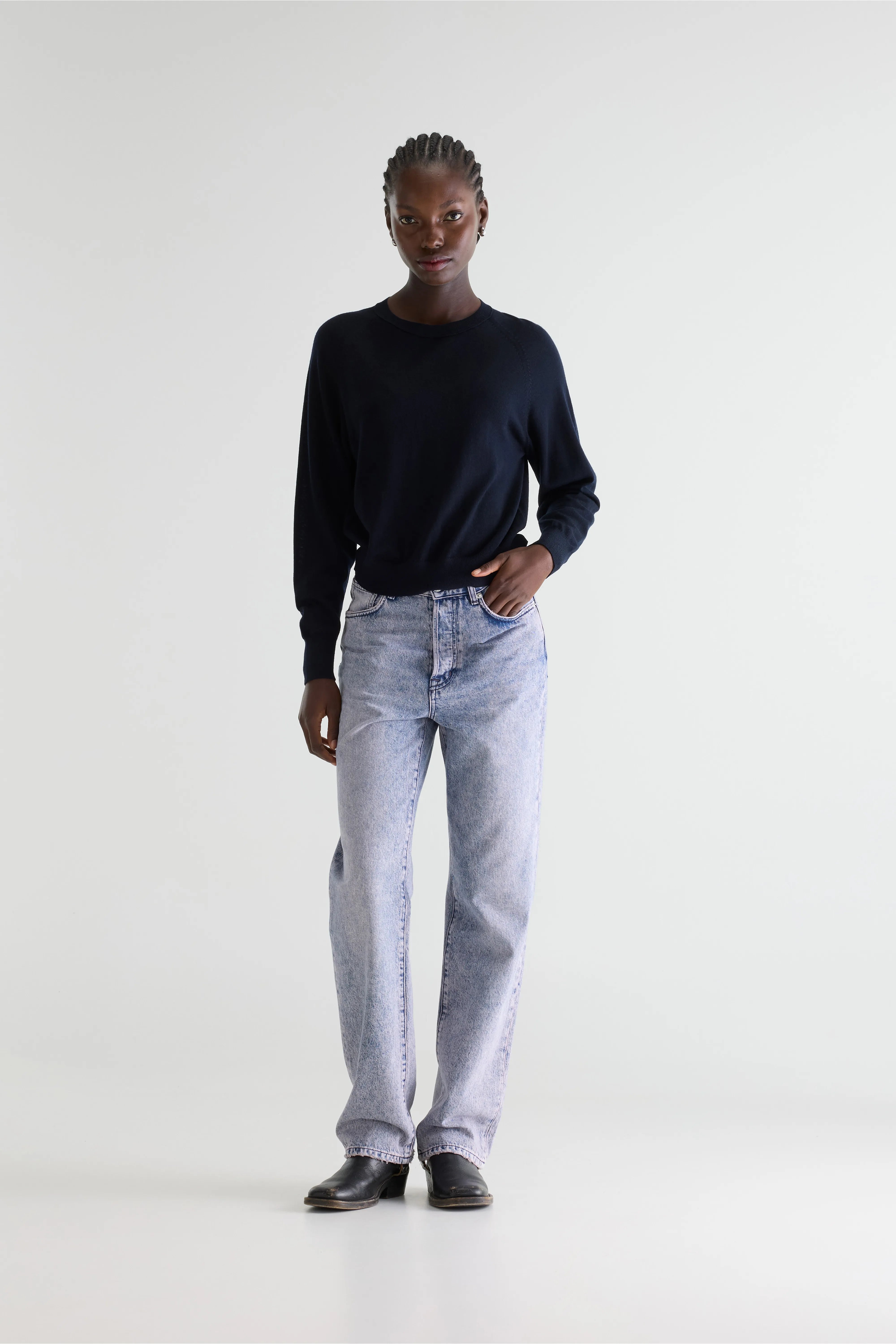 Delen klassieke blauwe trui met ronde hals (252 / W / NAVY)