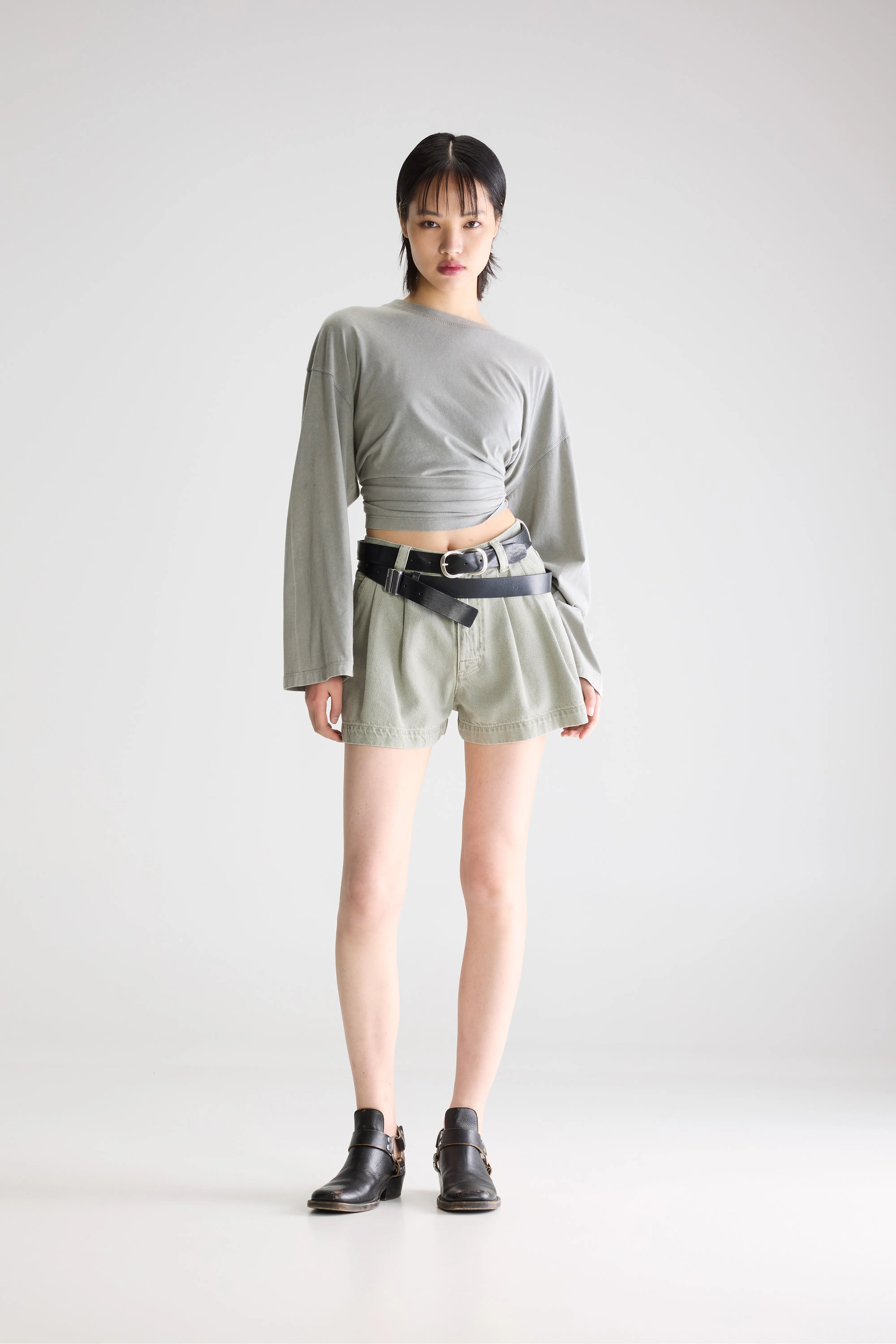 Prisma geplooide denim shorts (261 / W / THYM)