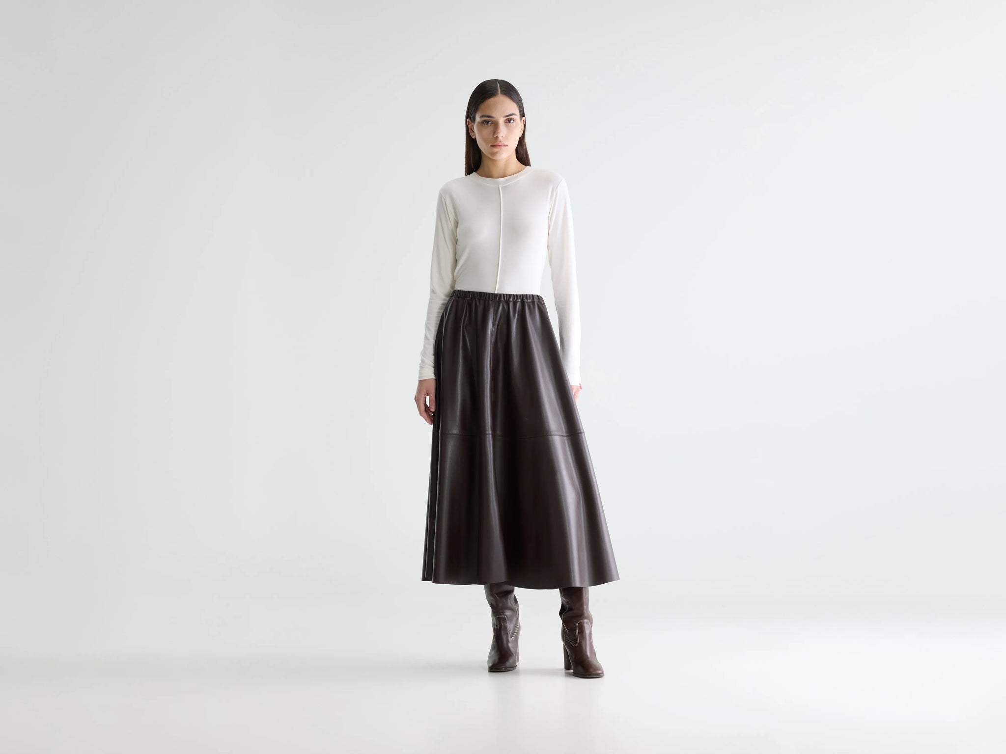 Faux-leather long skirt in brown for women | Bellerose