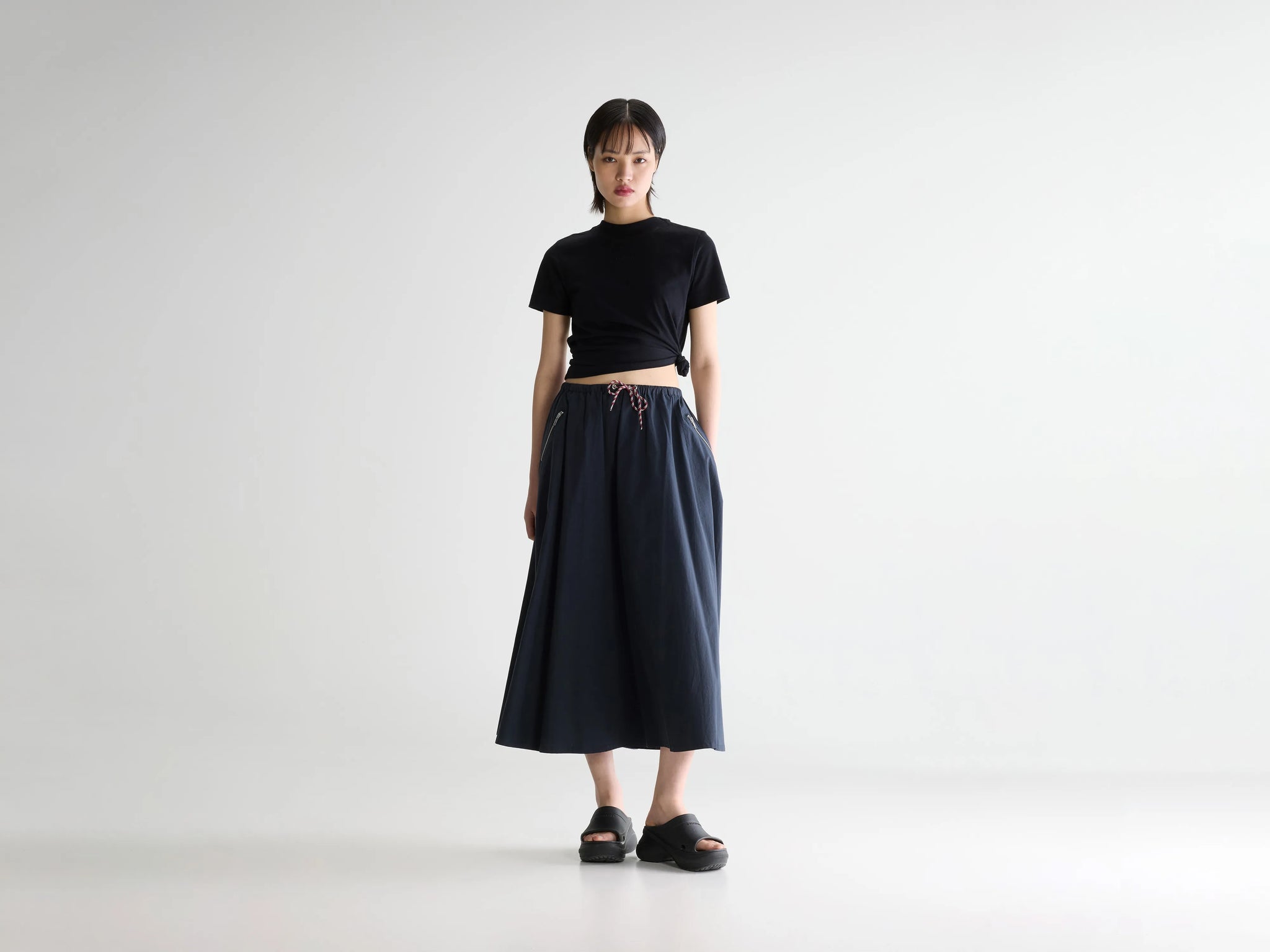 Navy a-line midi skirt for women | Bellerose
