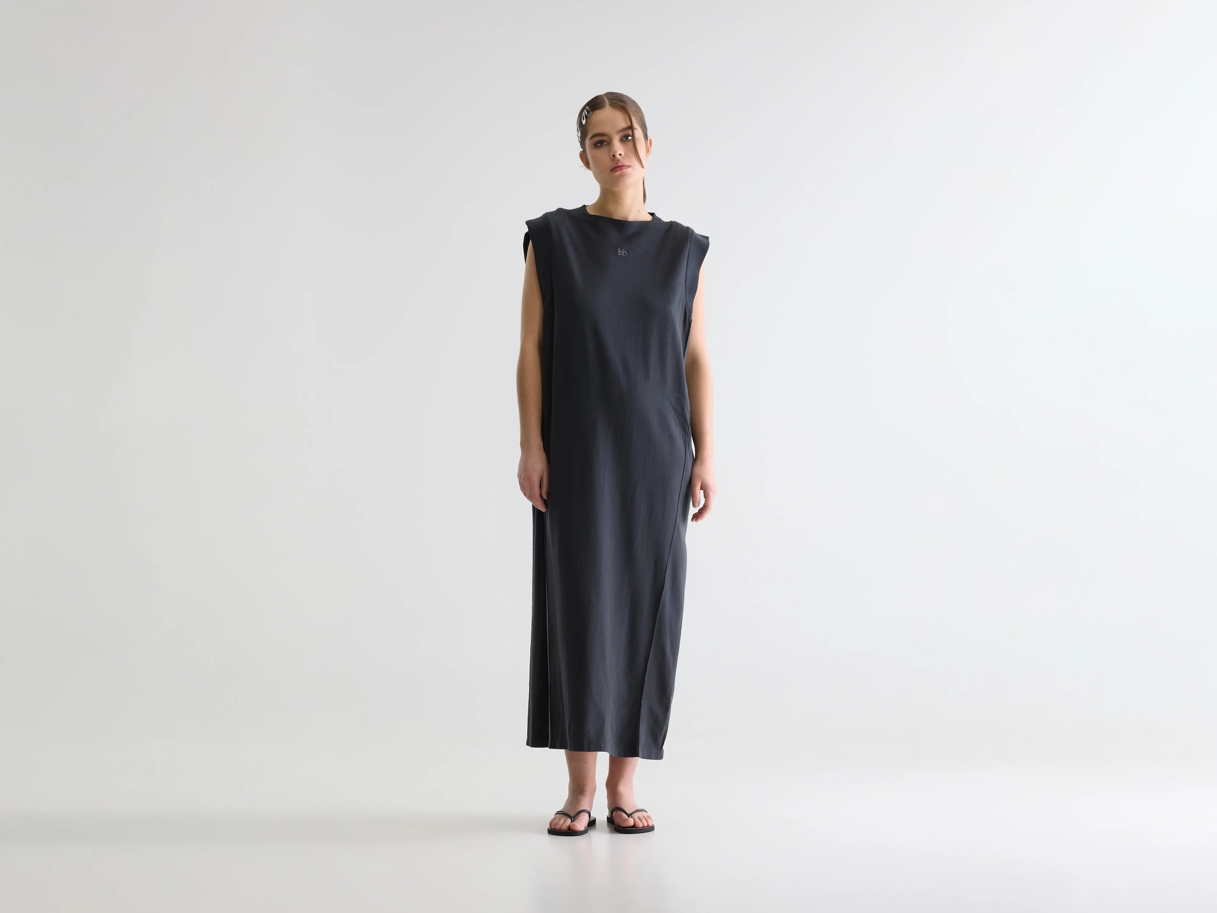 Cling jersey long dress (261 / W / BLACK SAND)