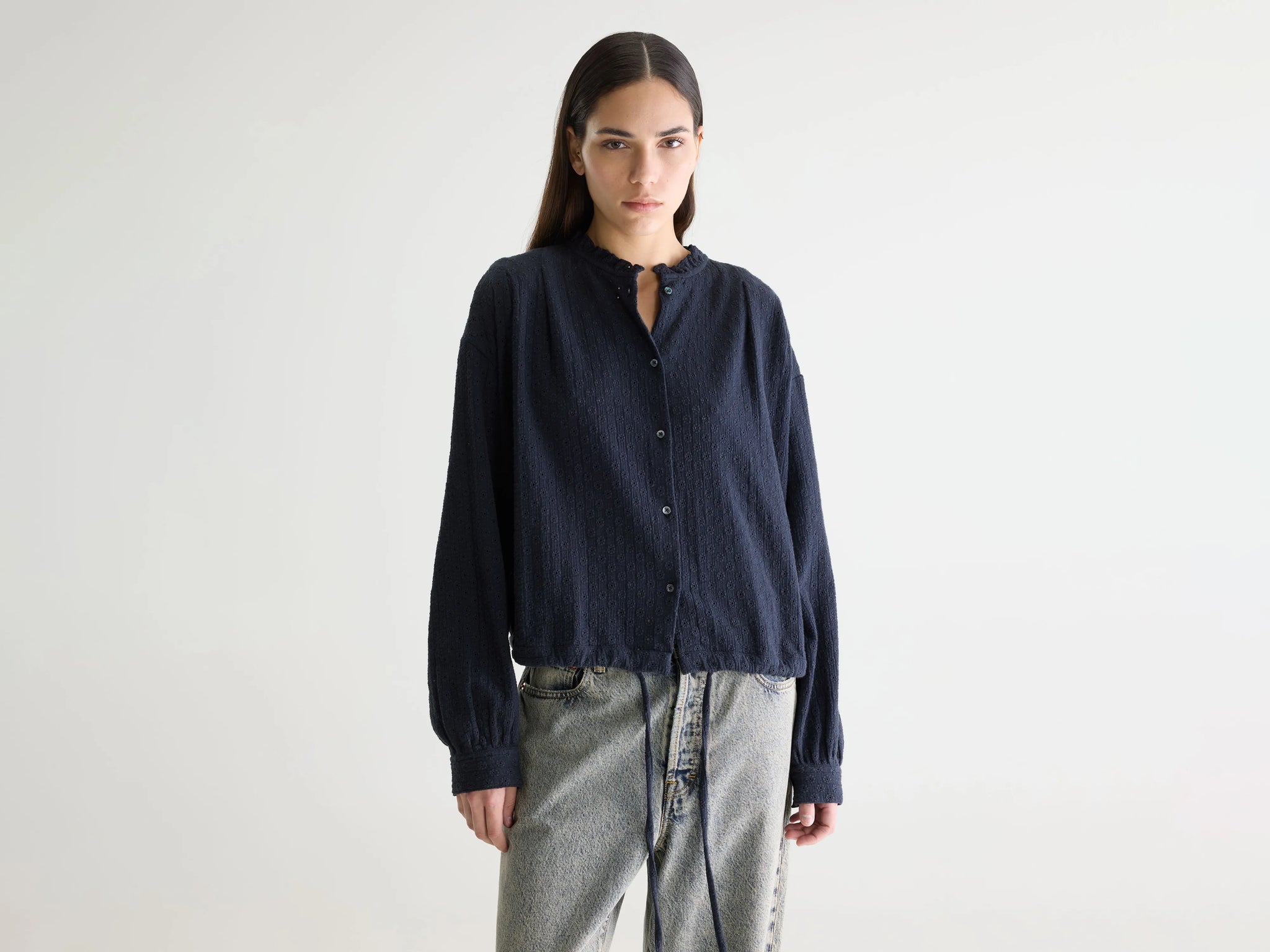 Navy embroidered cotton blouse for women | Bellerose