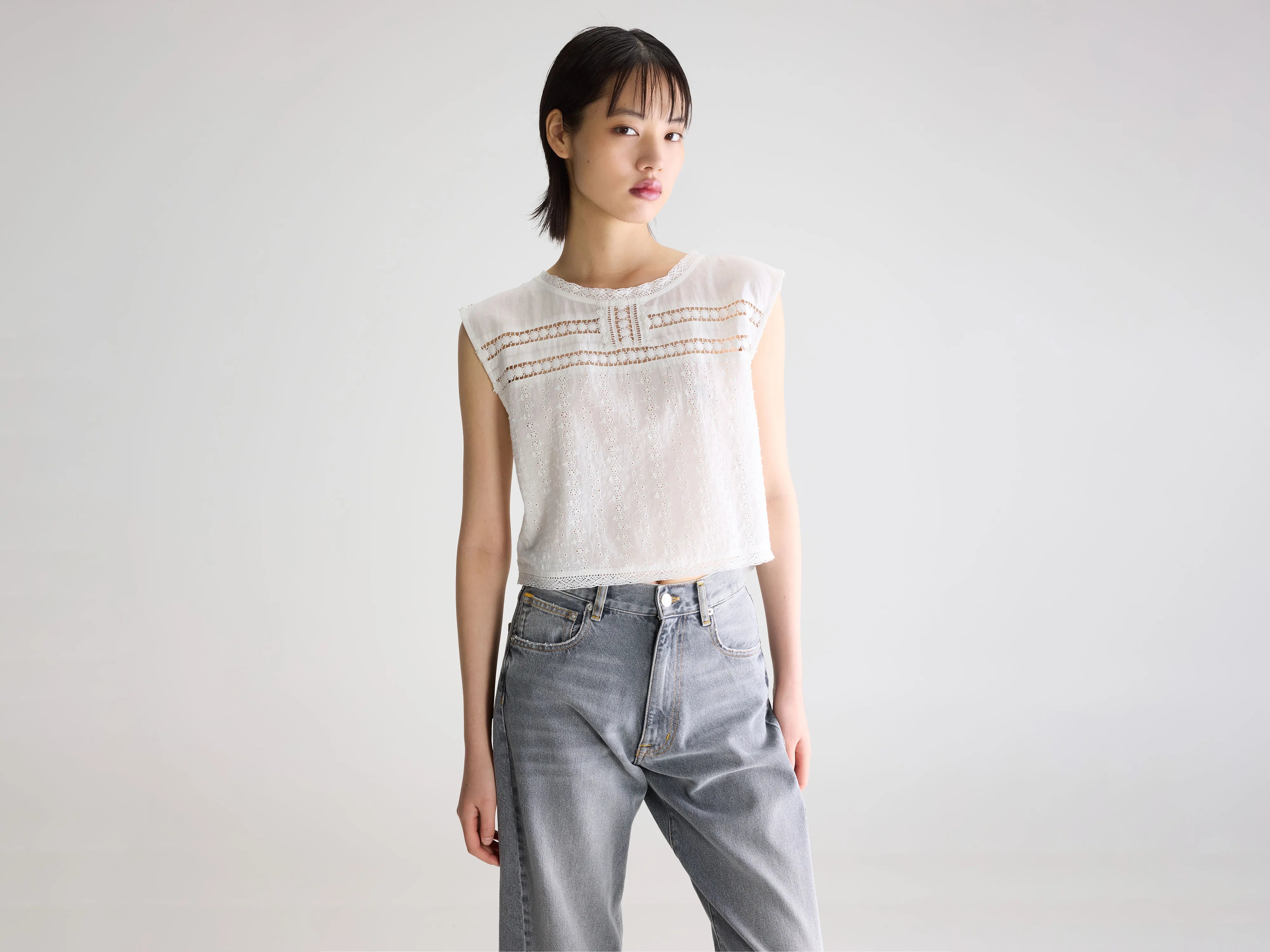 Donna geborduurde blouse (261 / W / WHITE)