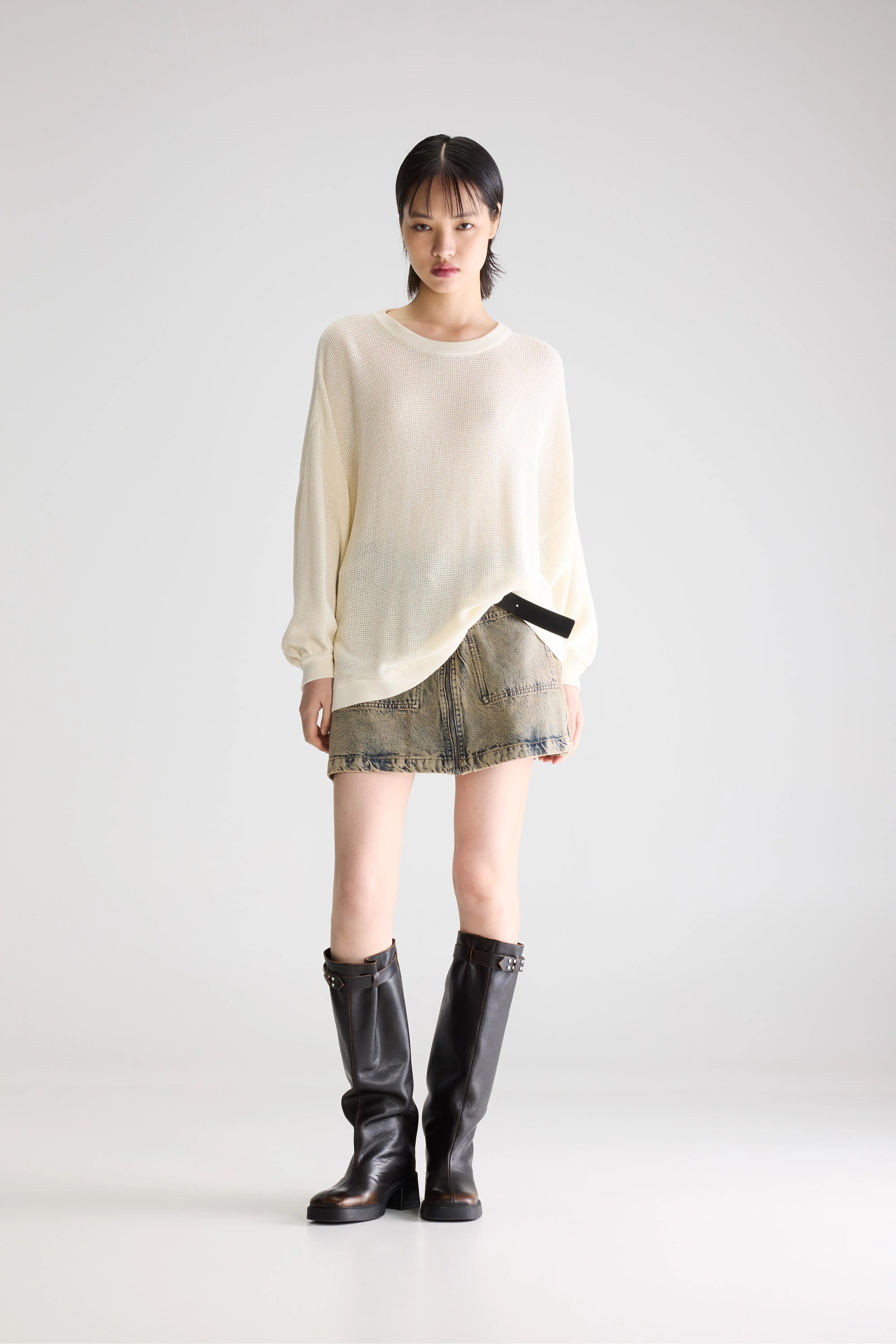 Alie sheer knit sweater (261 / W / WHISPER)