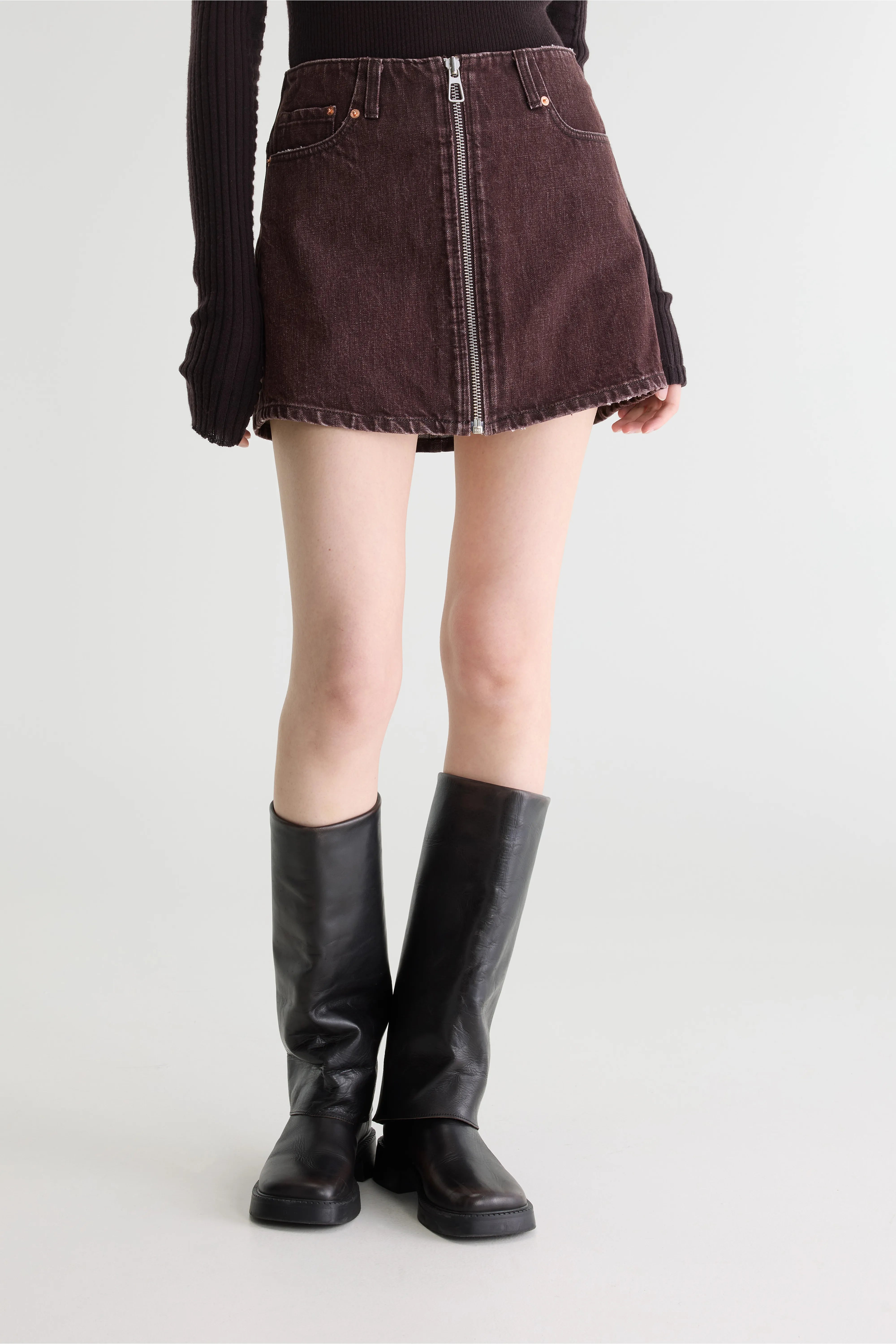 Pulla mini denim skirt (262 / W / BURGUNDY STONE)