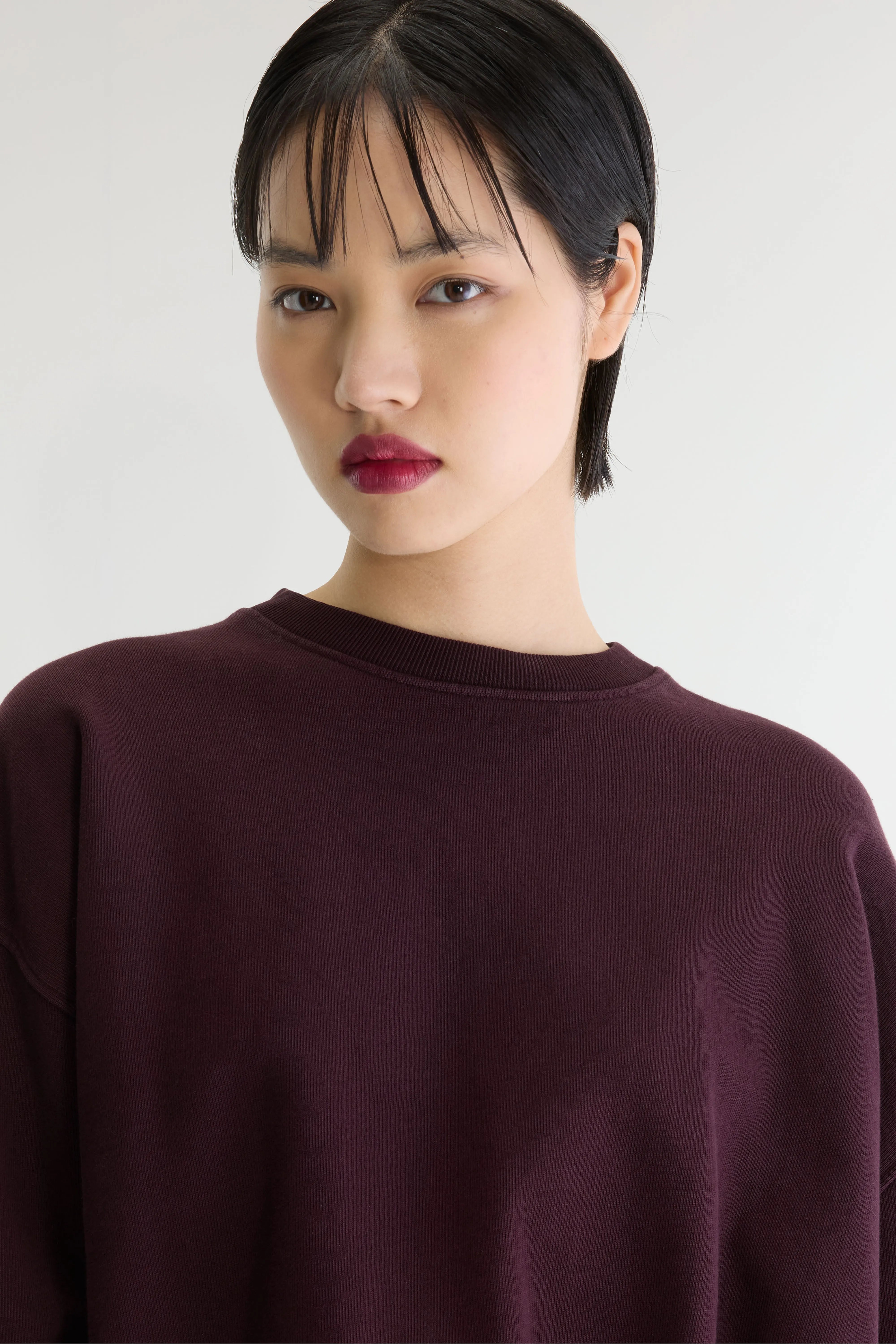 Fancy cropped sweatshirt met ronde hals (262 / W / BURGUNDY)