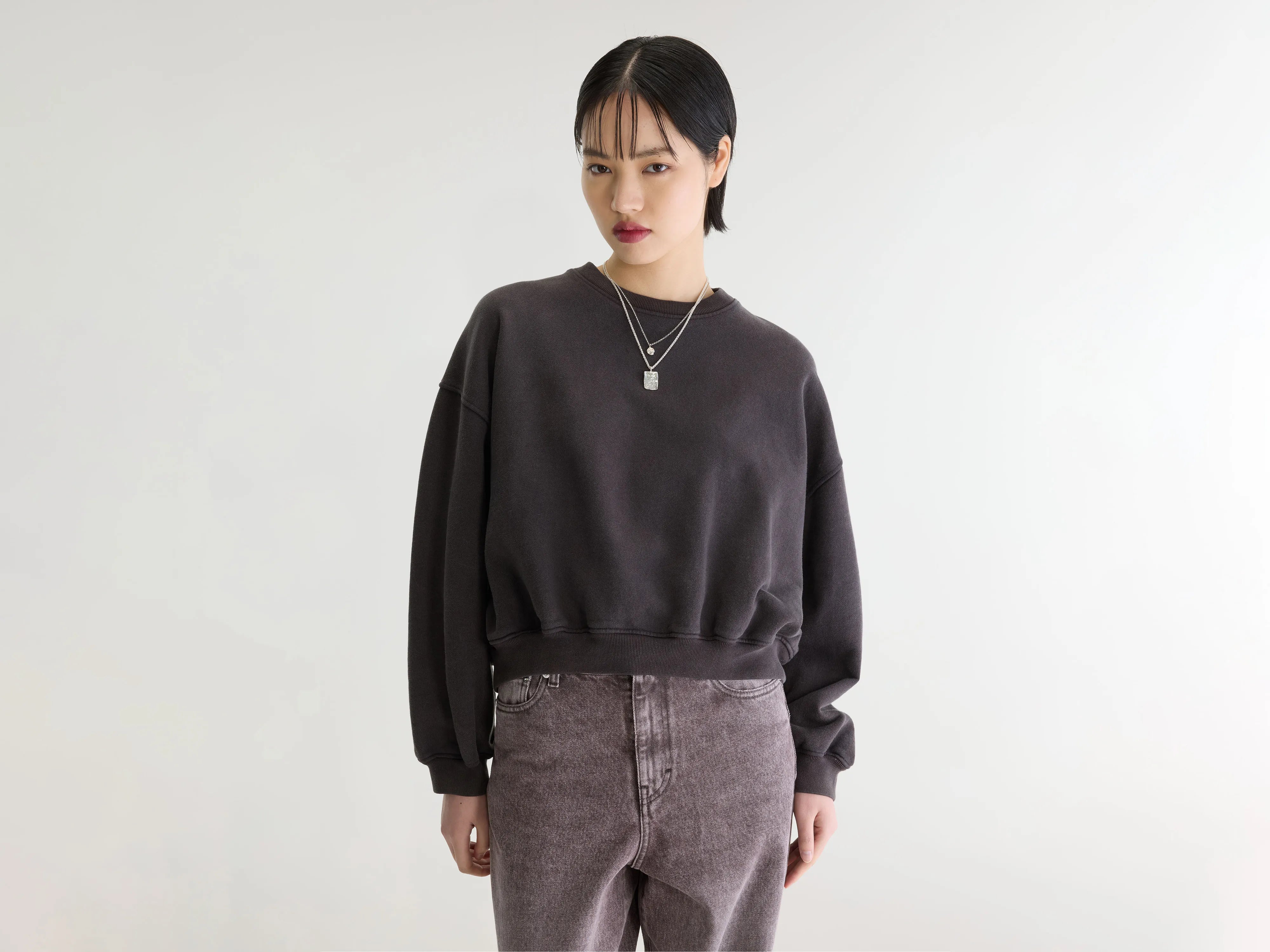 Sweatshirt court à col rond Fancy (262 / W / DARK ROAST)