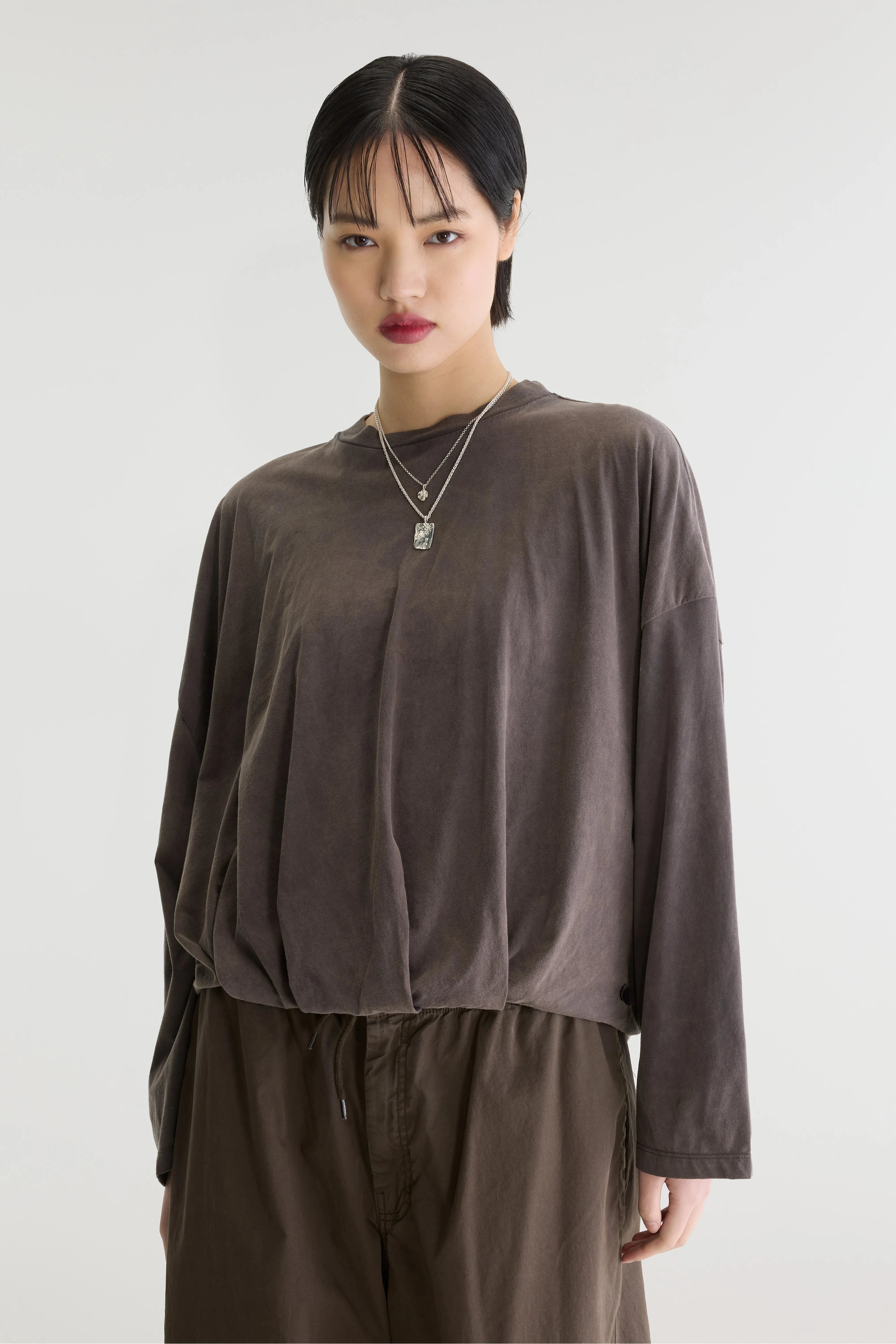 Flames cropped t-shirt met lange mouwen (262 / W / DARK ROAST)
