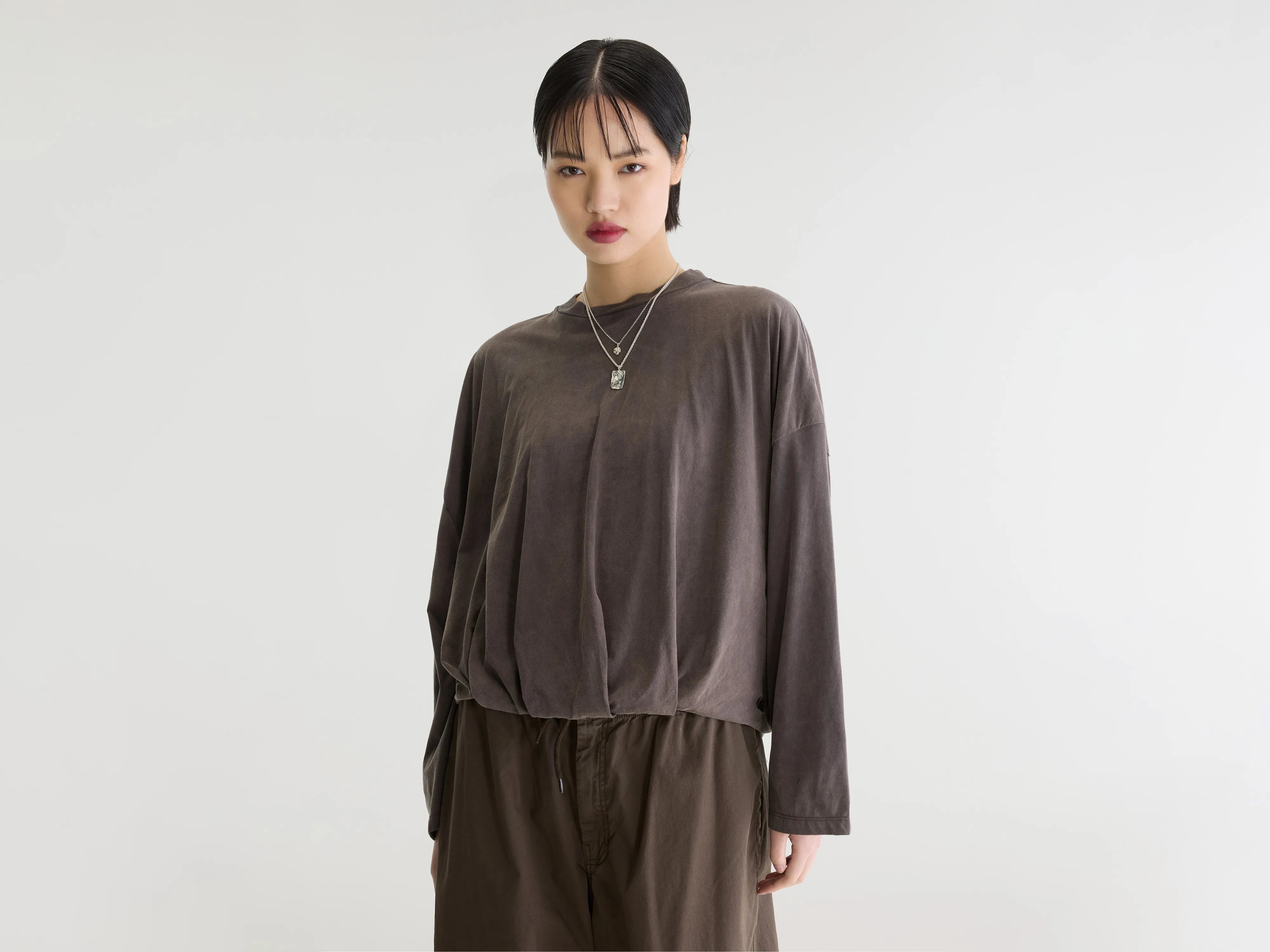 Flames cropped t-shirt met lange mouwen (262 / W / DARK ROAST)