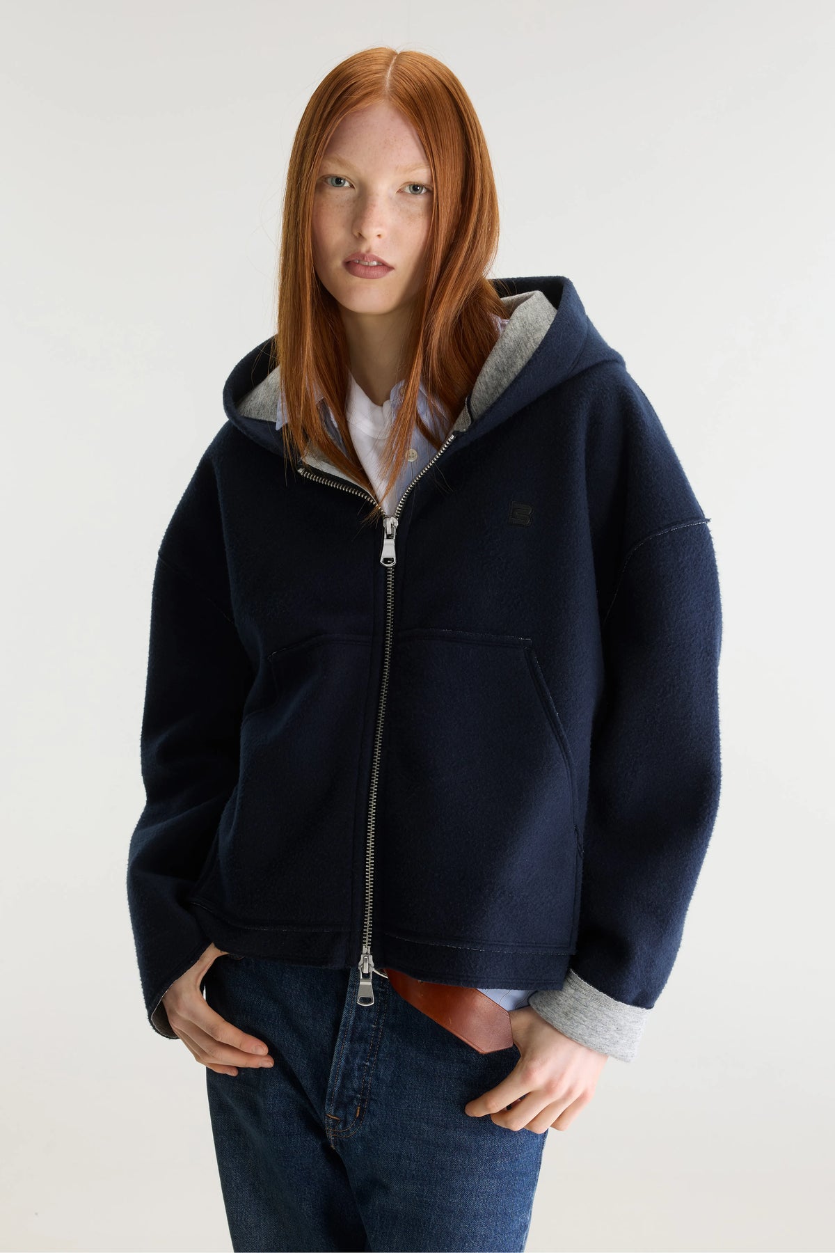 Fannel sweatshirt met capuchon (262 / W / NAVY)