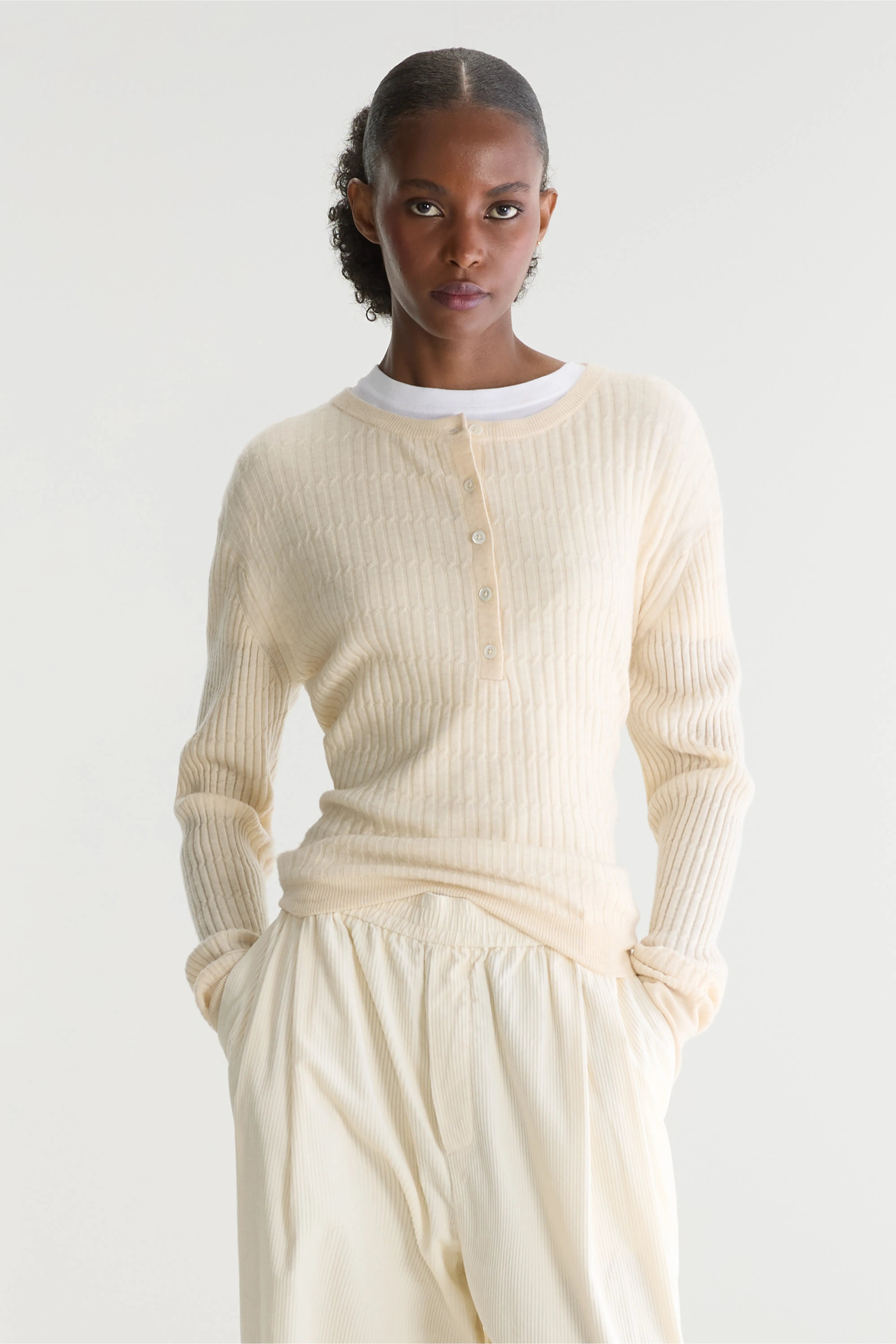 Aryro Tunisian-collar sweater (262 / W / NATURAL)