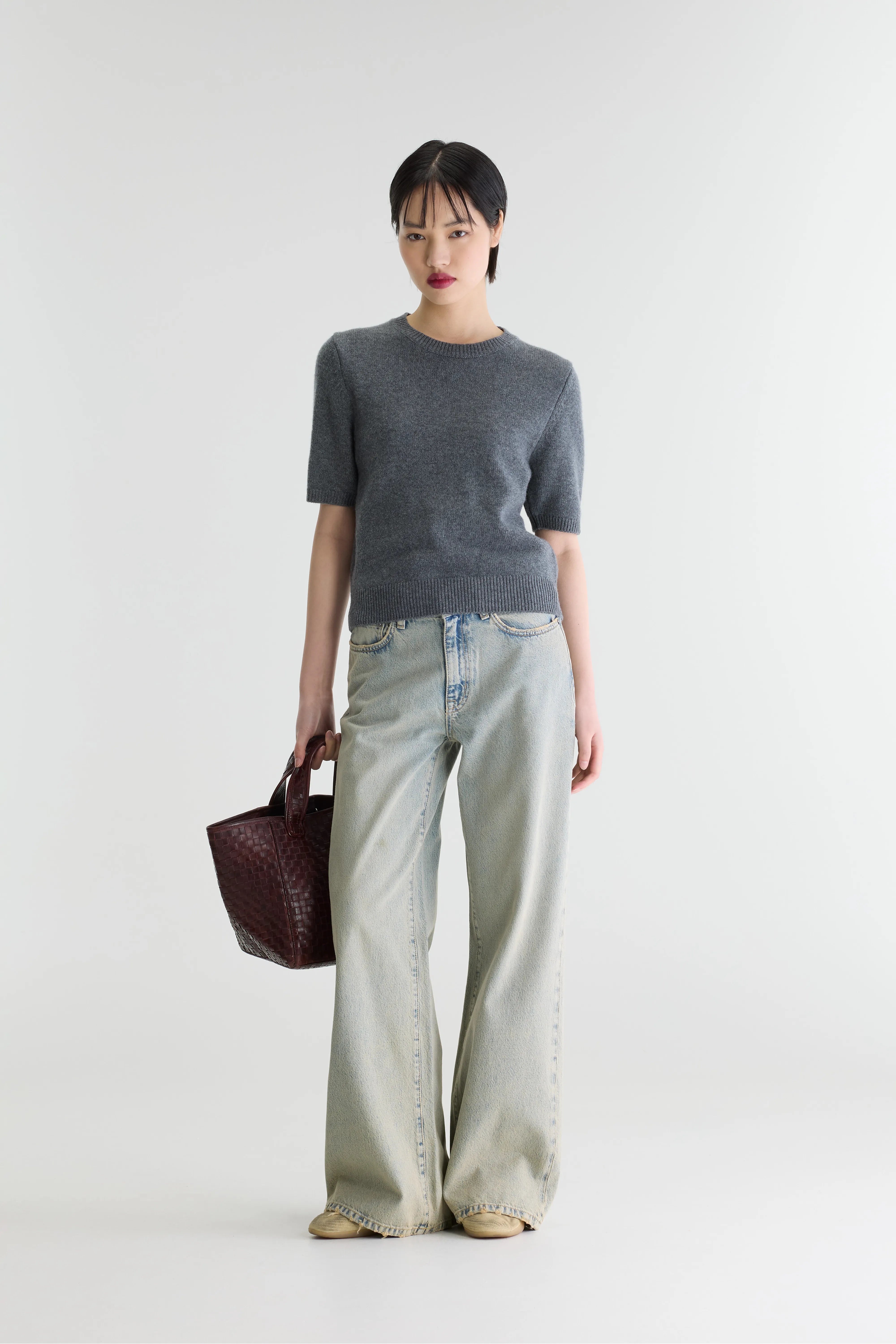 Synad short-sleeve cashmere sweater (262 / W / GREY MELANGE)