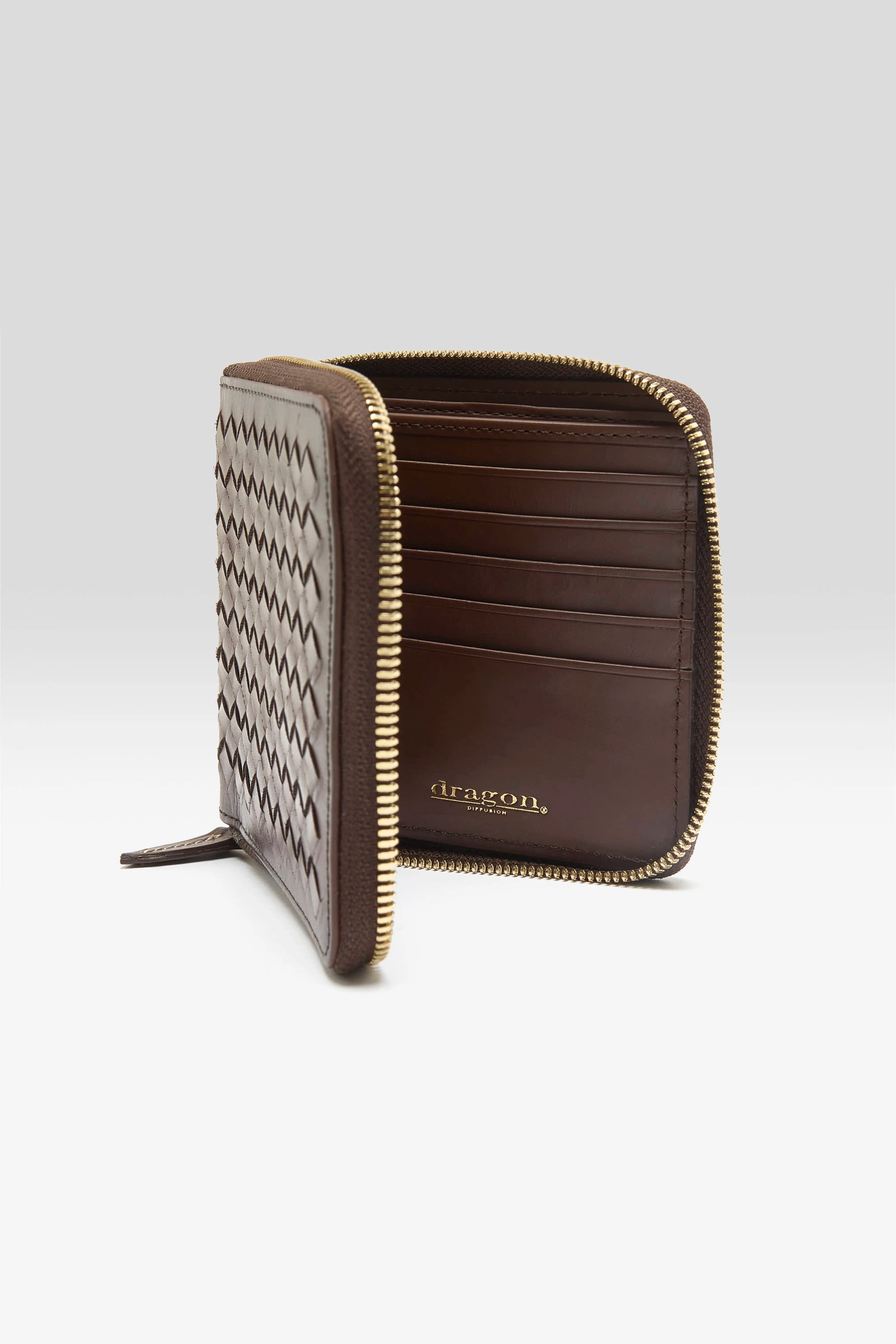 Geweven Leren Portemonnee met Rits Rondom (262 / W / BRONZE)