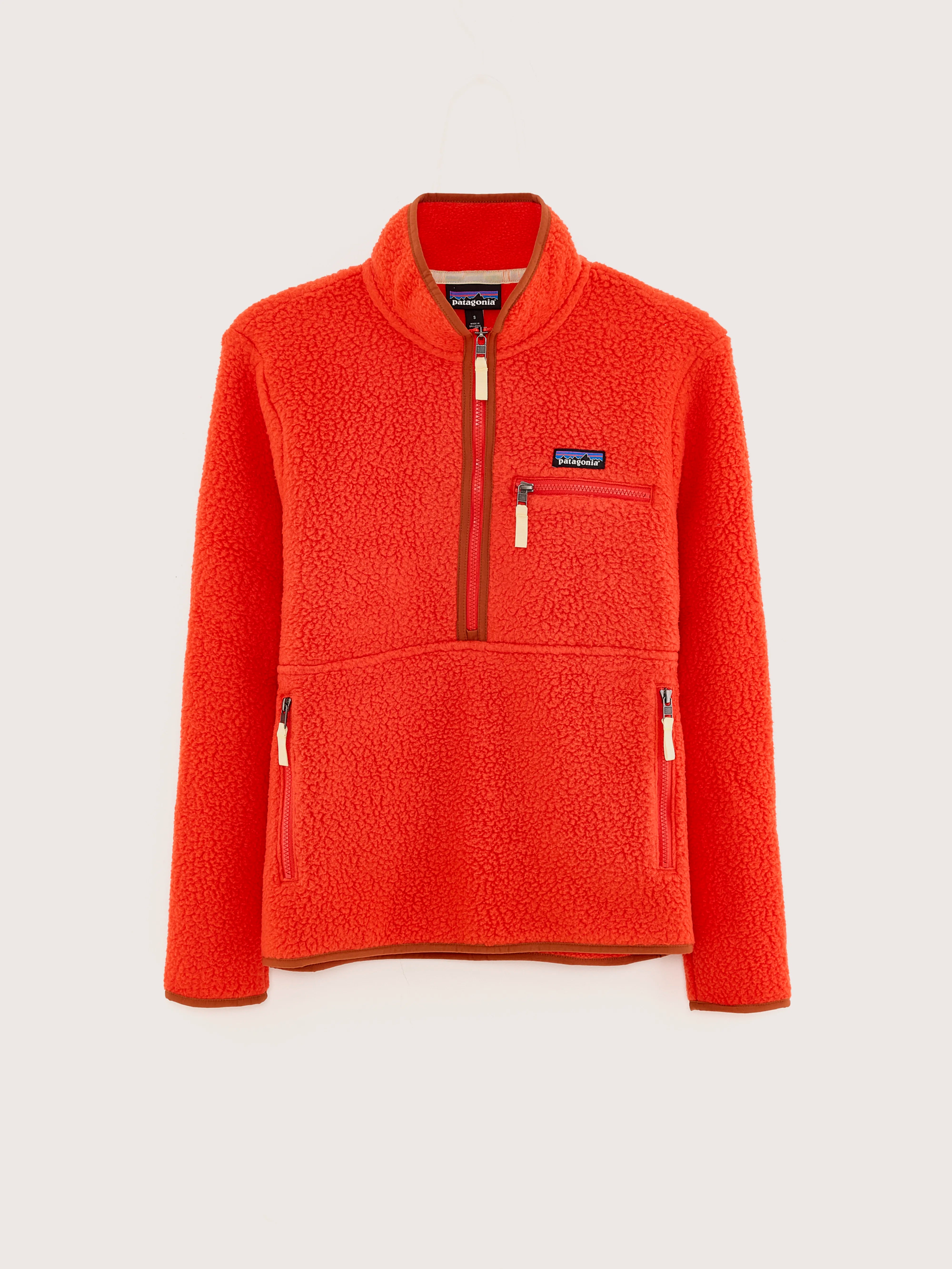 Retro Pile Fleece Marsupial Trui voor Vrouwen (242 / W / RED)