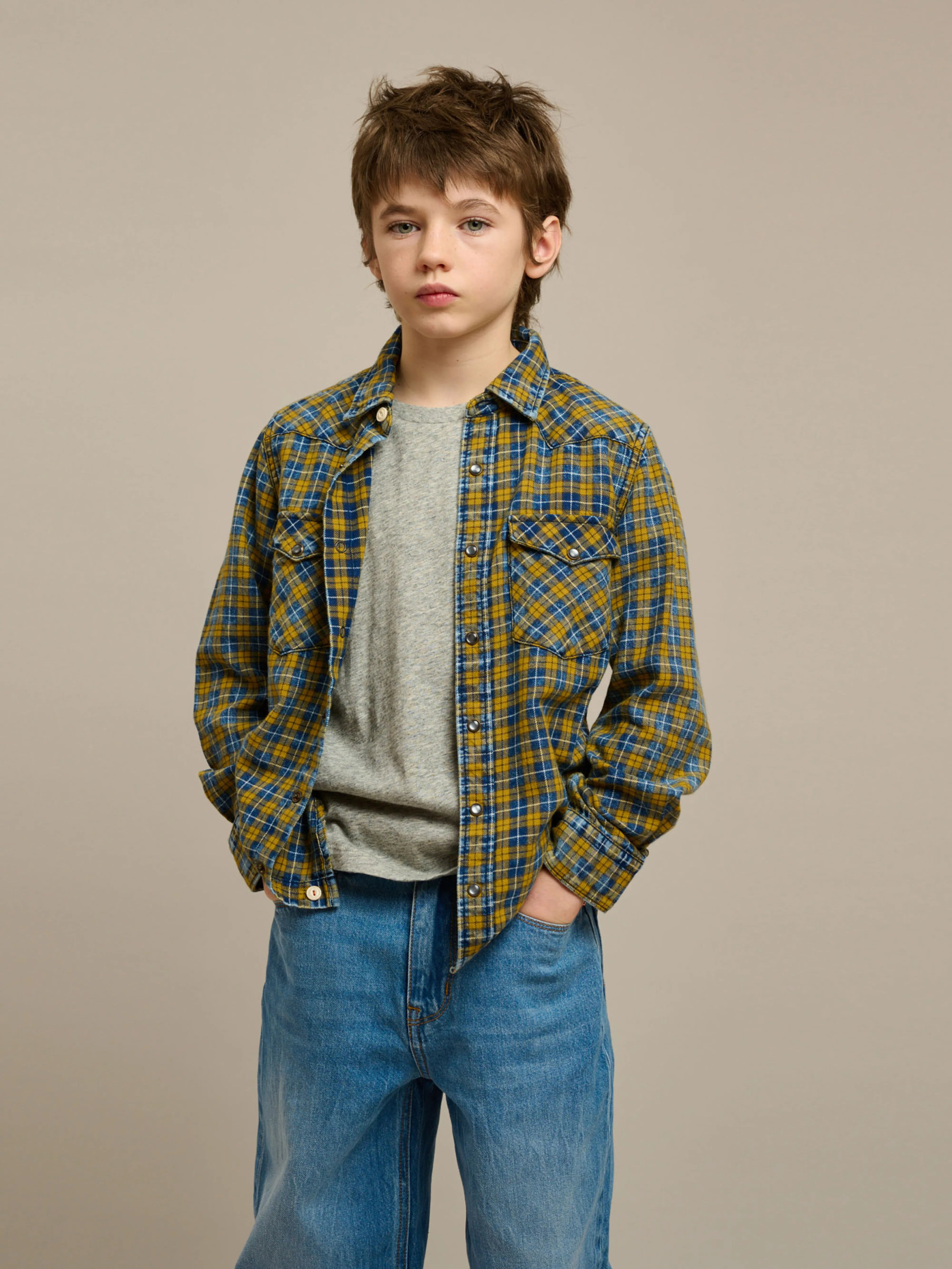 Peio Checked Shirt - Cornflakes / Myosotis For Boys | Bellerose