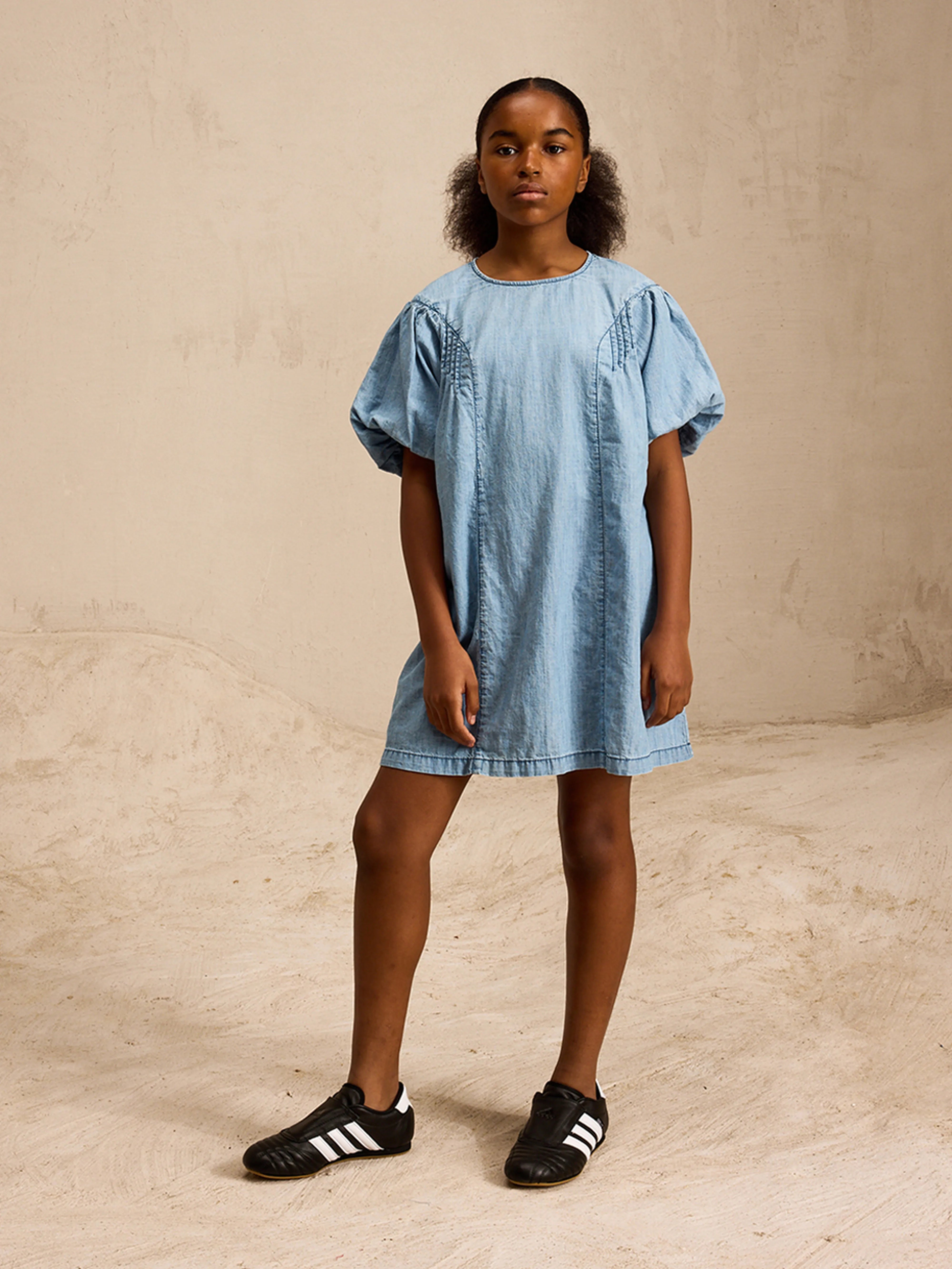 Warp Mini Babydoll Dress - Lt blue stone For Girls | Bellerose