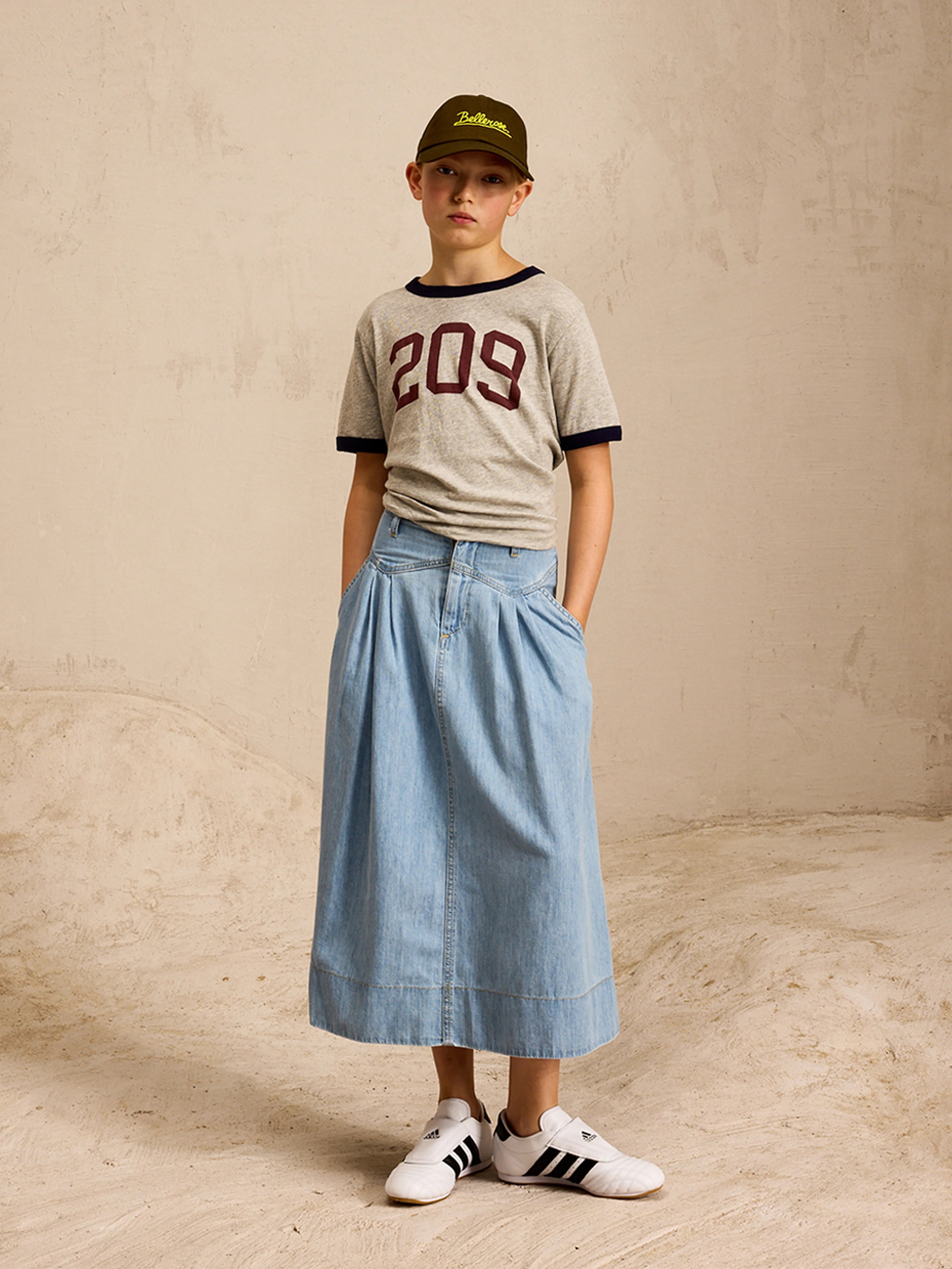 Pivoine Long Denim Skirt - Lt blue bleach For Girls | Bellerose