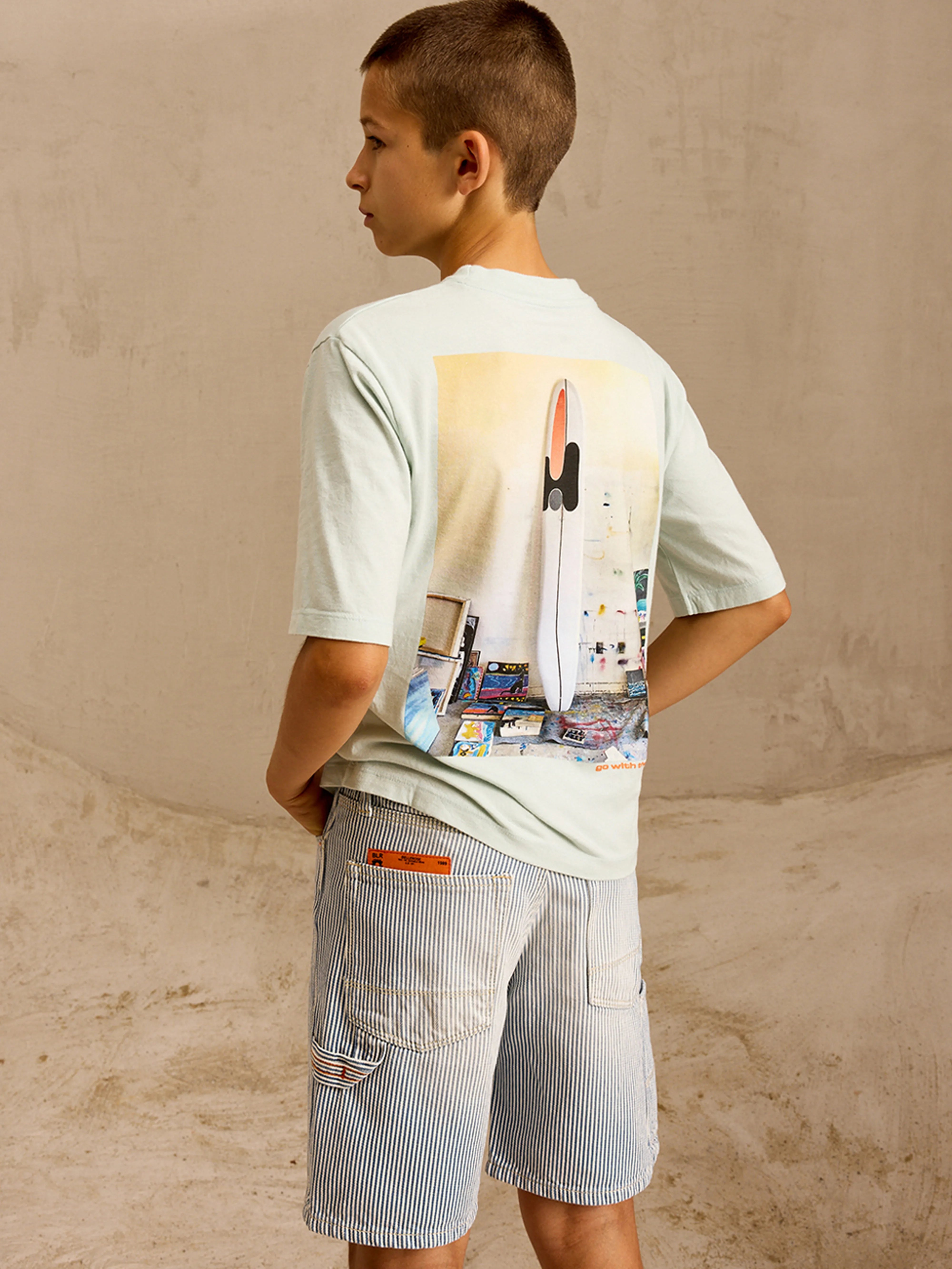 Milow Short-sleeve T-shirt - Aqua / White For Boys | Bellerose