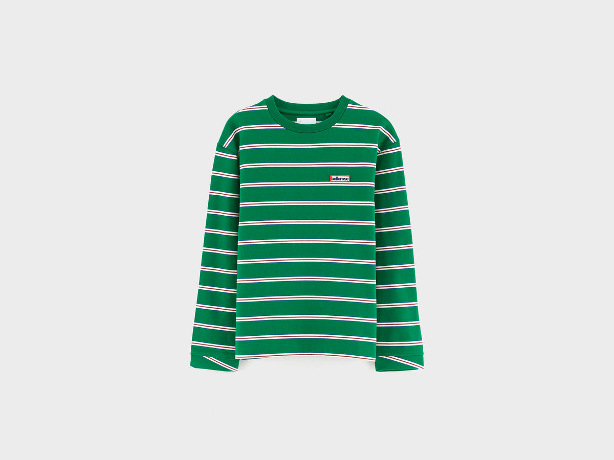 Green striped cotton long-sleeve t-shirt - Boys | Bellerose