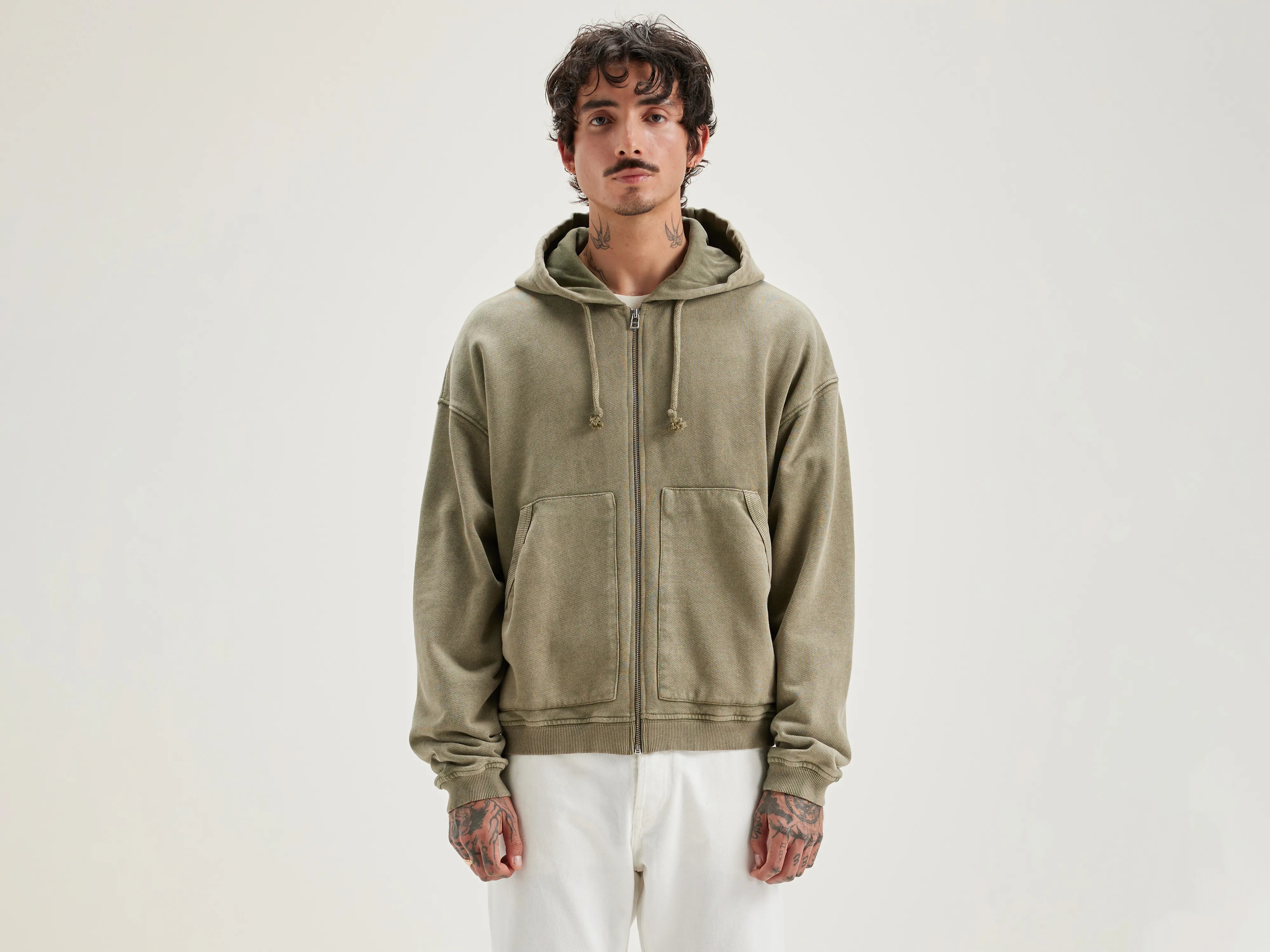 Falkon hoodie met rits (242 / M / MILITARY)