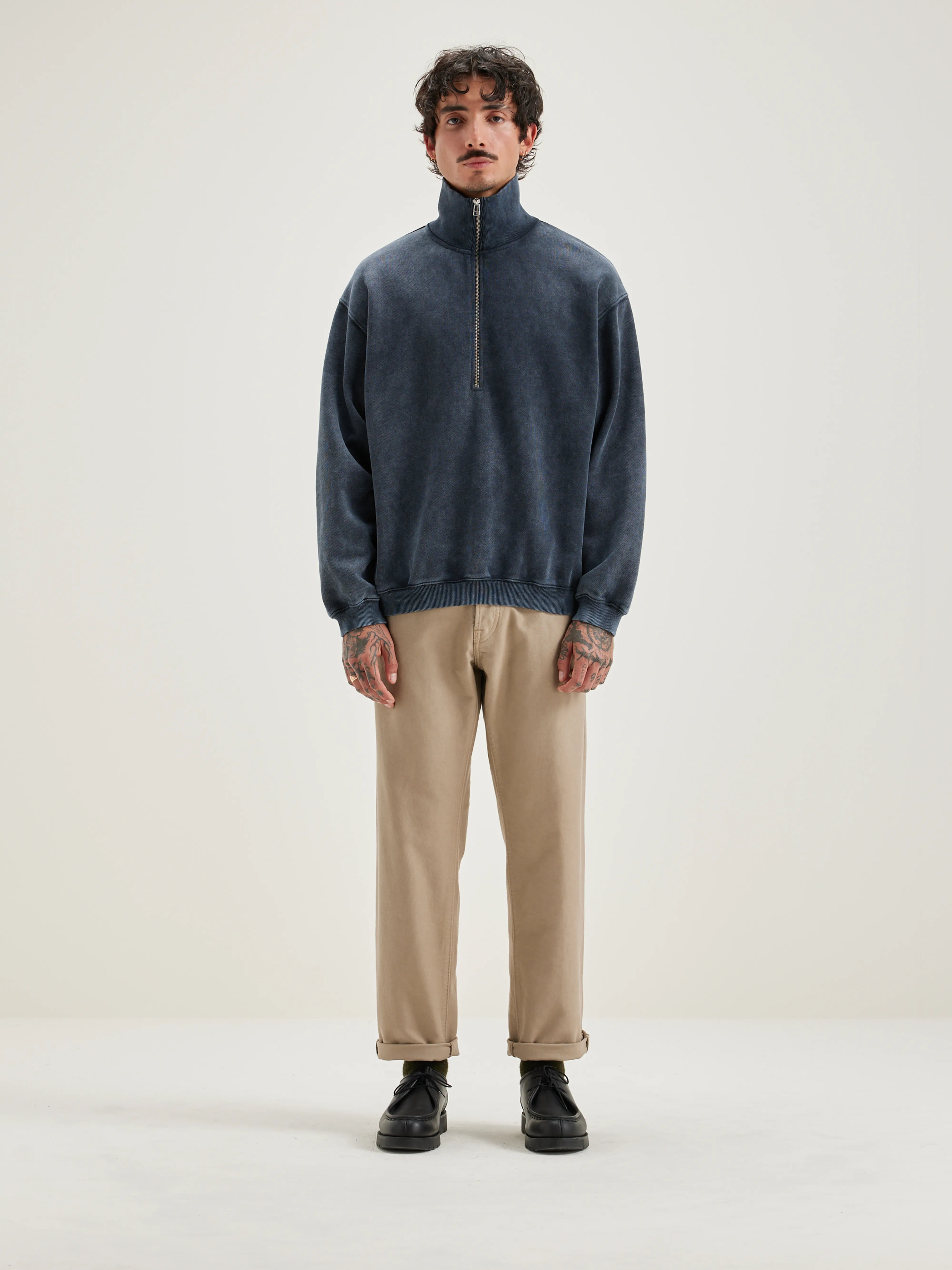 Sweatshirt Col Zippé Fabro - Black blue Pour Homme | Bellerose