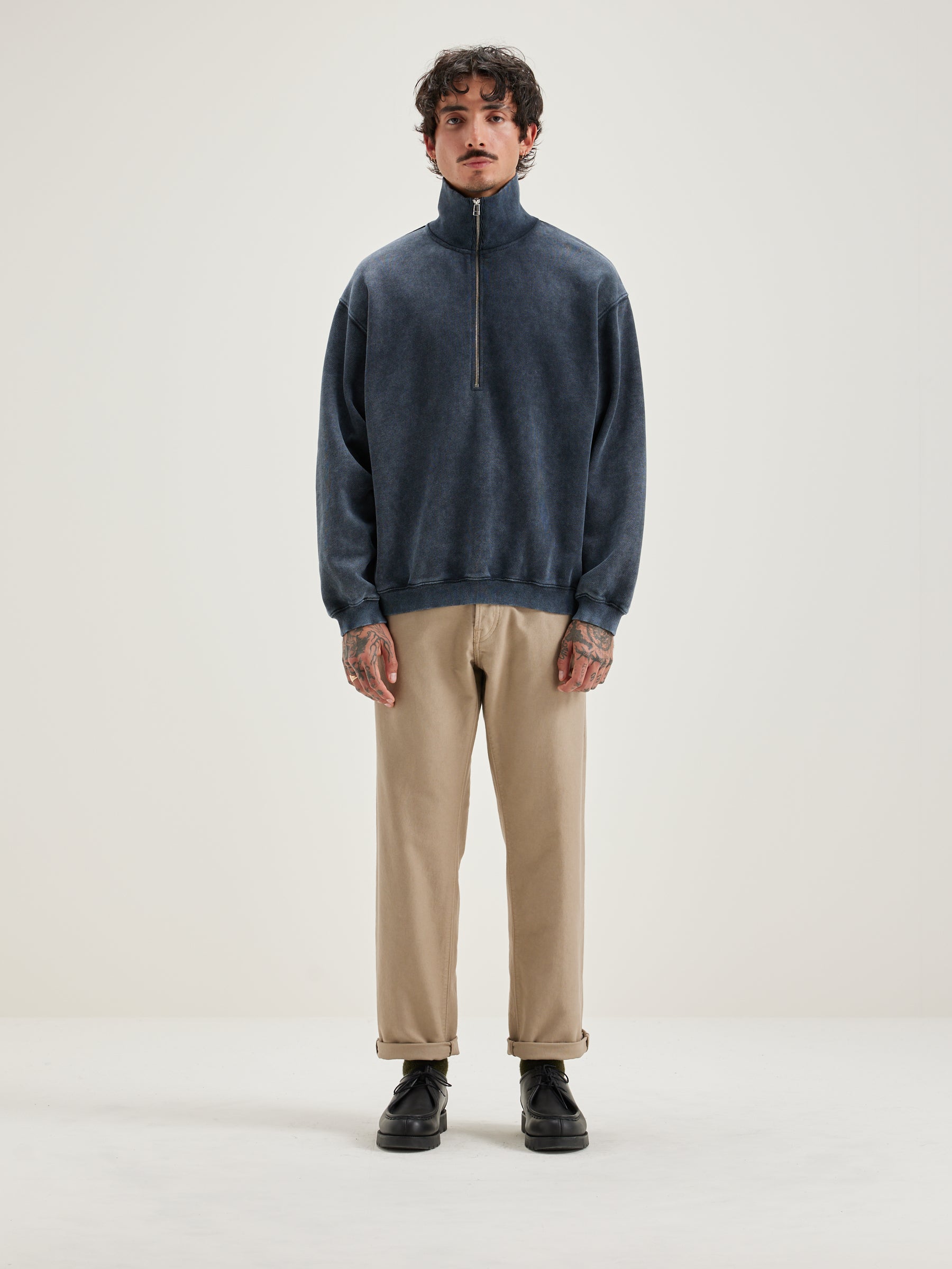 Fabro Zipped-collar Sweatshirt - Black blue For Men | Bellerose